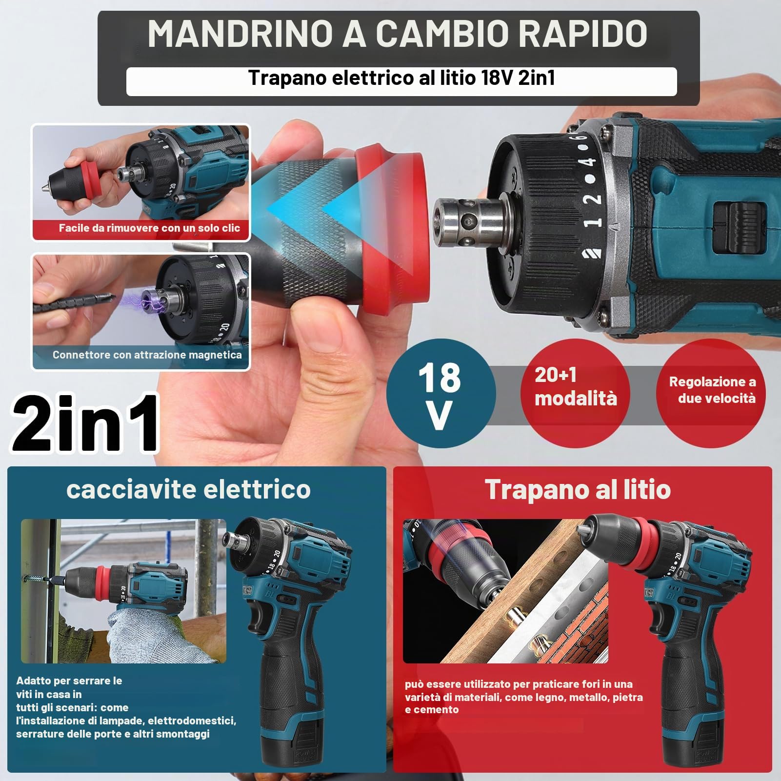 Weytoll Trapano Avvitatore 18V 45Nm con 2 Batterie 1300mAh