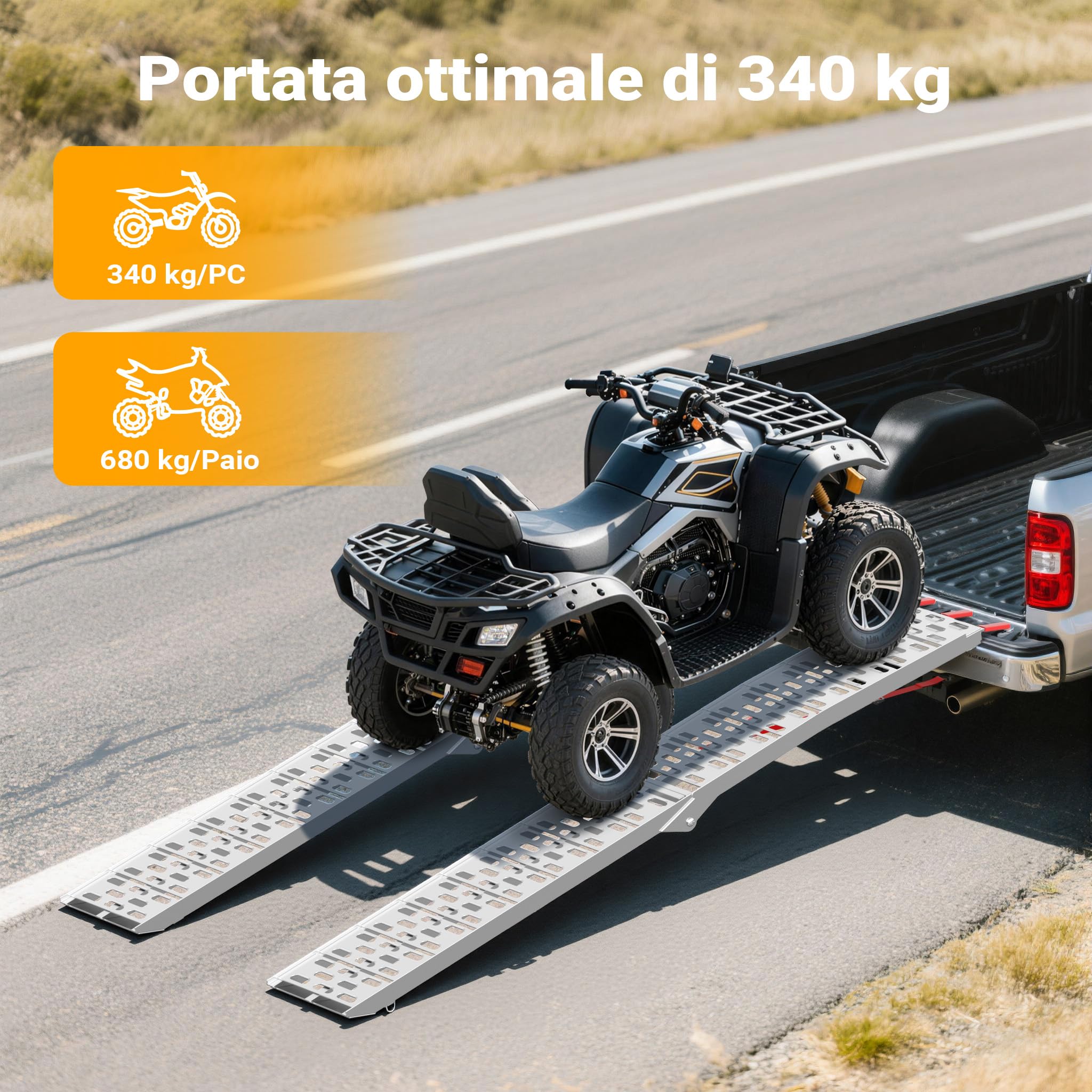 Wiltec Rampa di Carico 223 cm 340 kg Alluminio Pieghevole