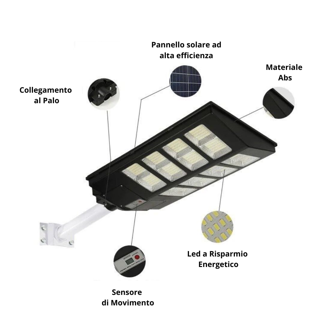 DE ROSA SHOP Lampione LED Solare 1000W 6500K Bianco Freddo IP65
