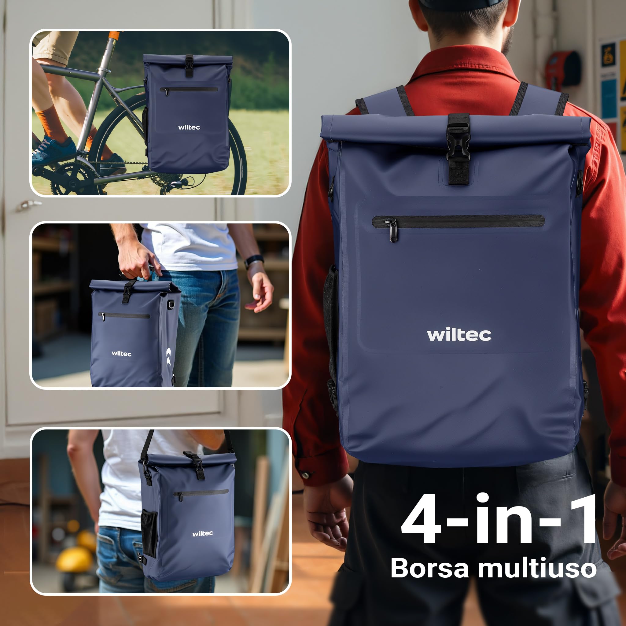 Wiltec 4in1 borsa bici portapacchi 25 L blu impermeabile