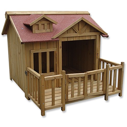 Wiltec Cuccia Cani XL in Legno Marrone con Terrazza