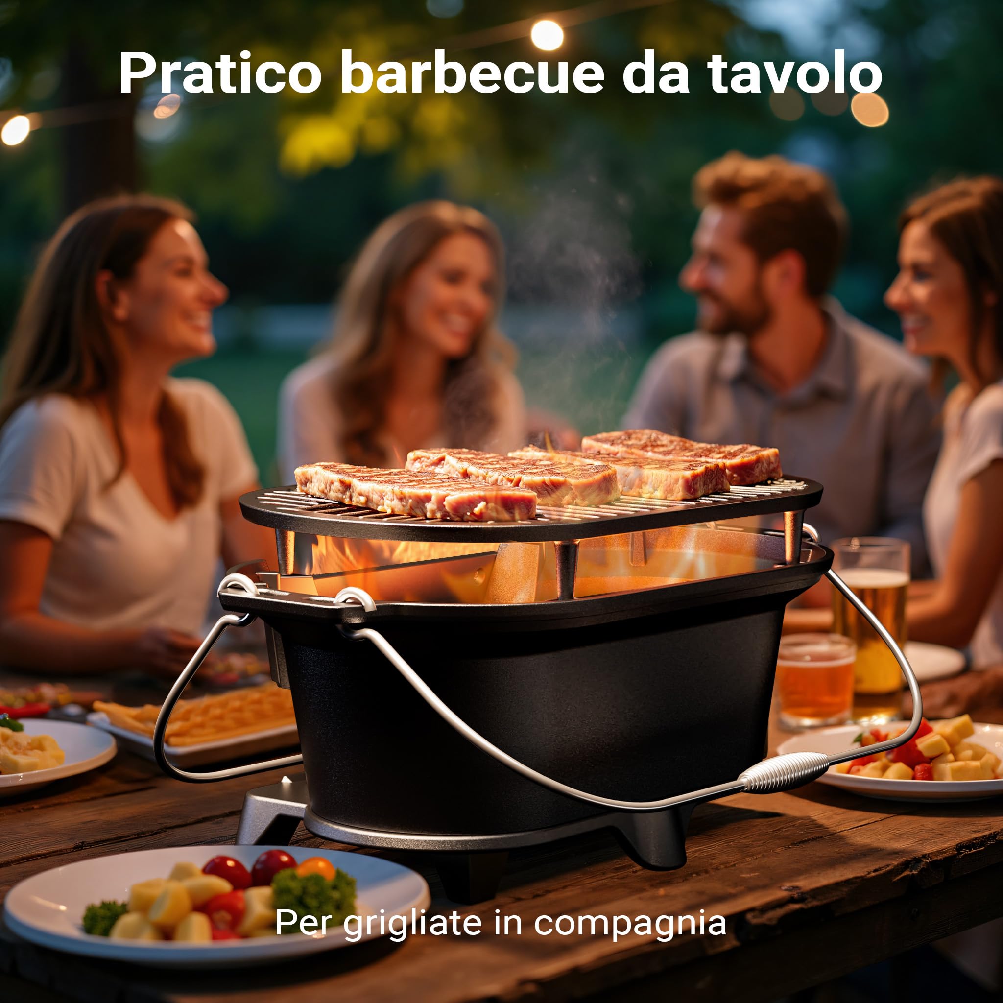 Wiltec Pentola Barbecue Ghisa 50x27x21 cm con Griglia