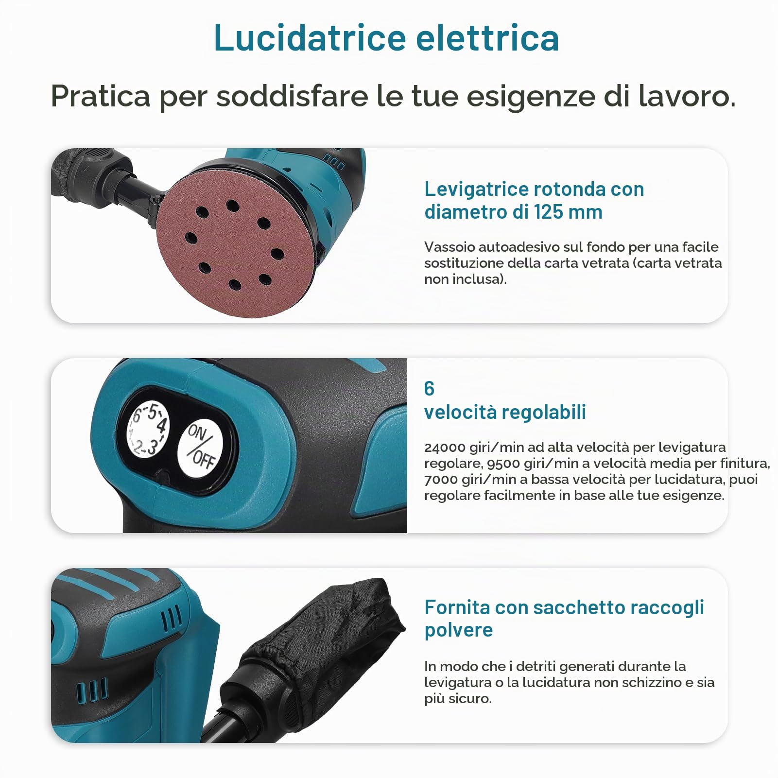Weytoll Levigatrice rotoorbitale 125 mm per Makita 18V