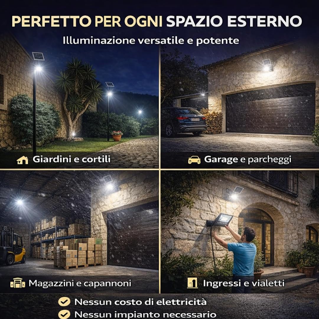 De Rosa Shop faro solare LED 1000W esterno telecomando IP67