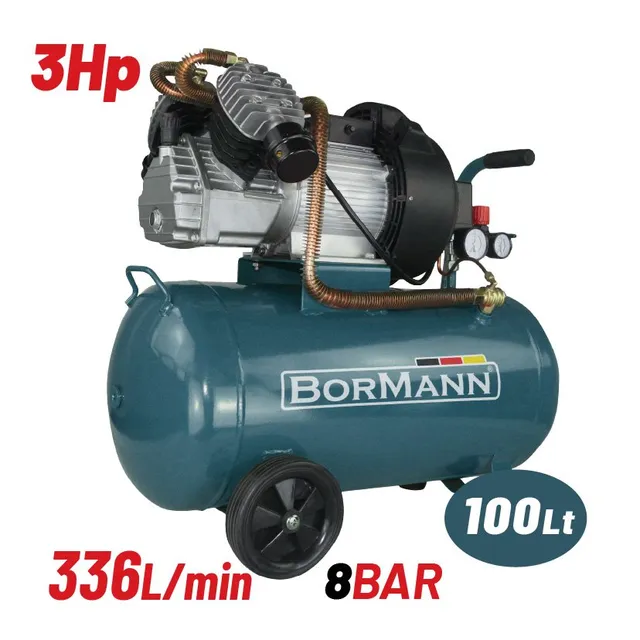 Bormann Compressore Aria 100L 3HP Bicilindrico 336L/min