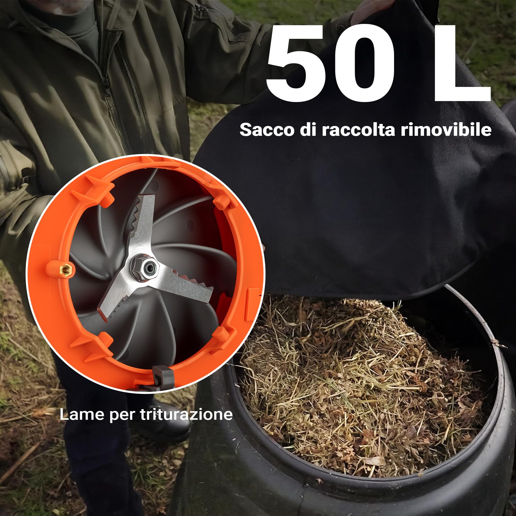 Wiltec Aspirafoglie a scoppio 3in1 1 CV 26 cc sacco 50 L