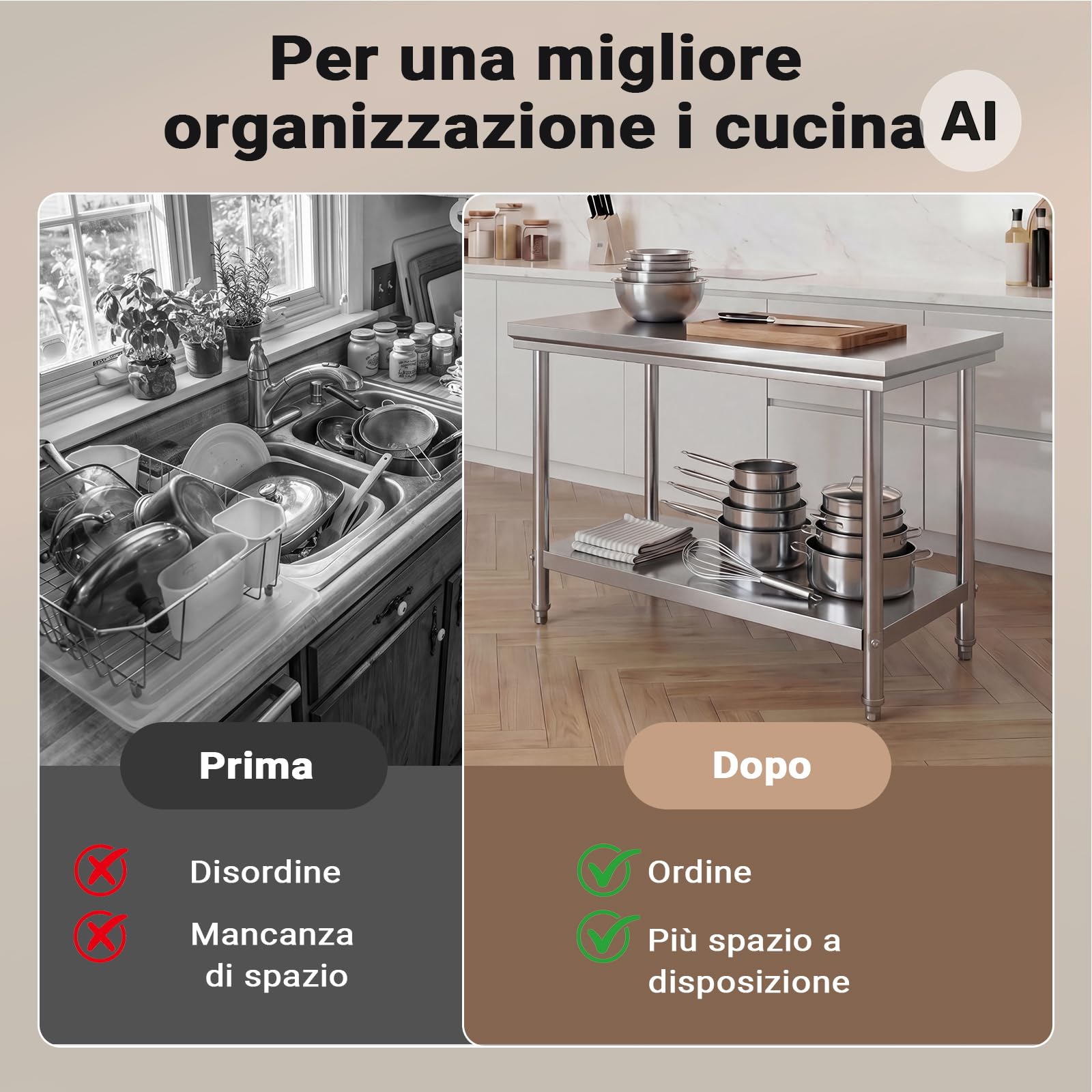 Wiltec Tavolo da Lavoro Inox 120x60x85 cm senza alzata 250 kg