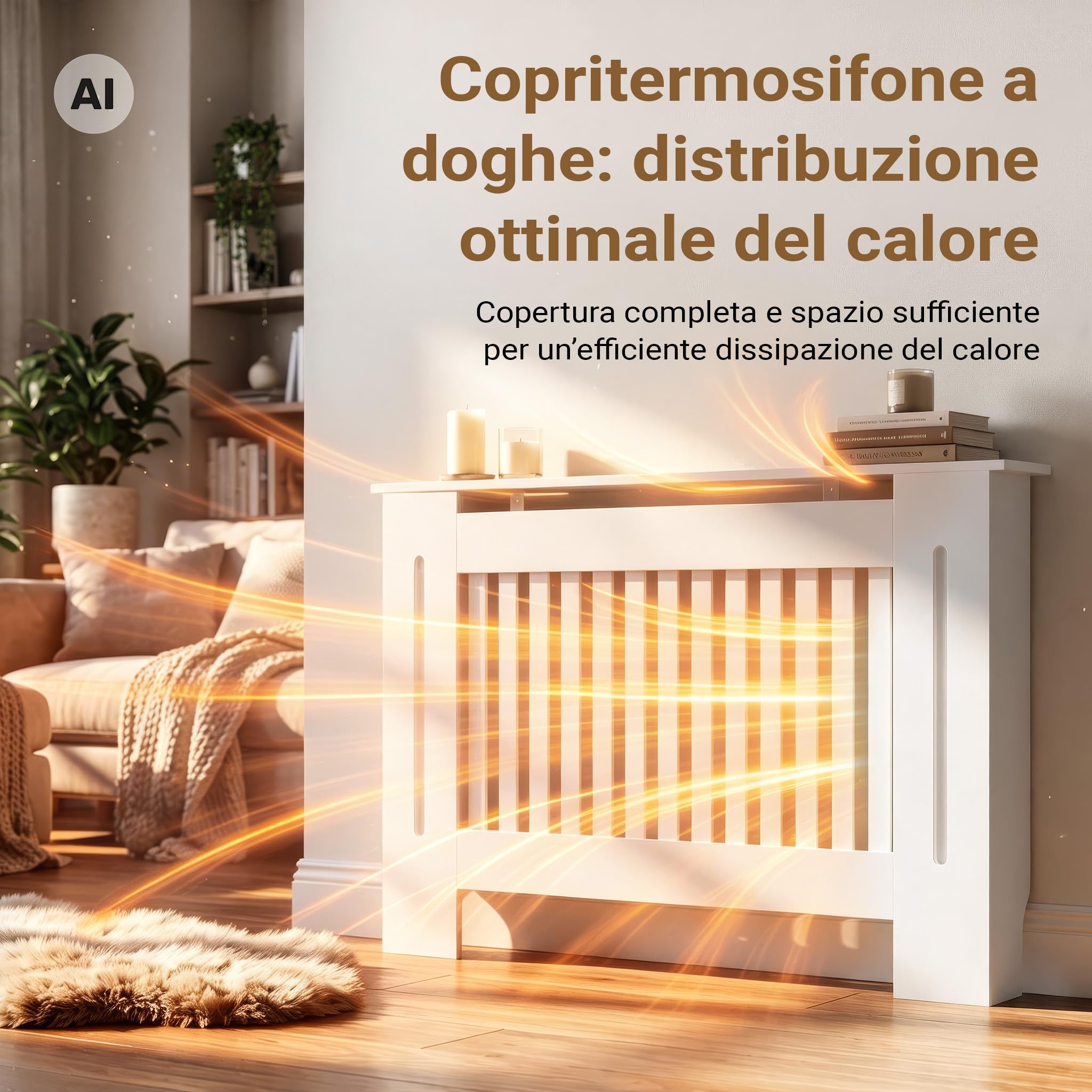 Wiltec Copritermosifone a Doghe MDF Bianco 112x19x82 cm