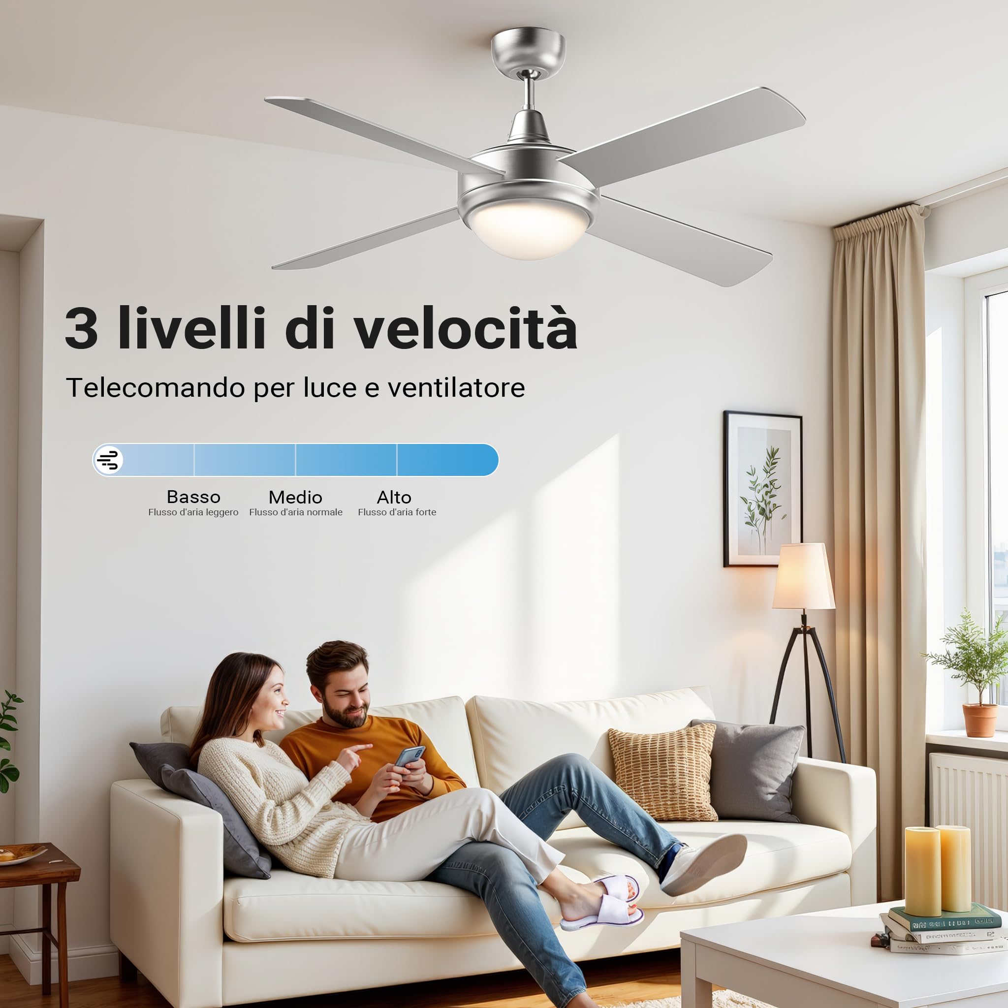 Wiltec Ventilatore Soffitto 130 cm lampadario 4 pale 65 W