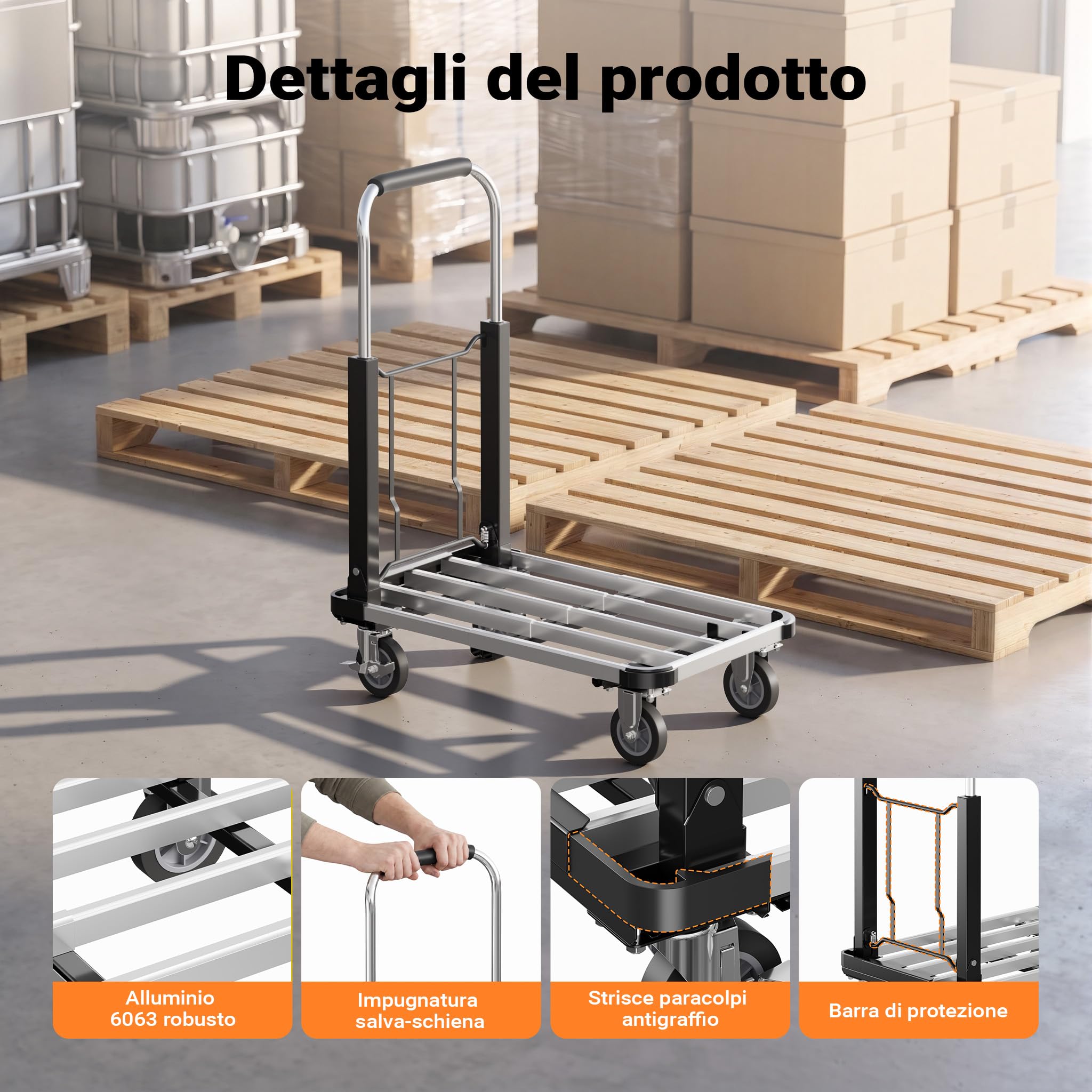 Wiltec XPOtool carrello trasporto pieghevole 150 kg con freno