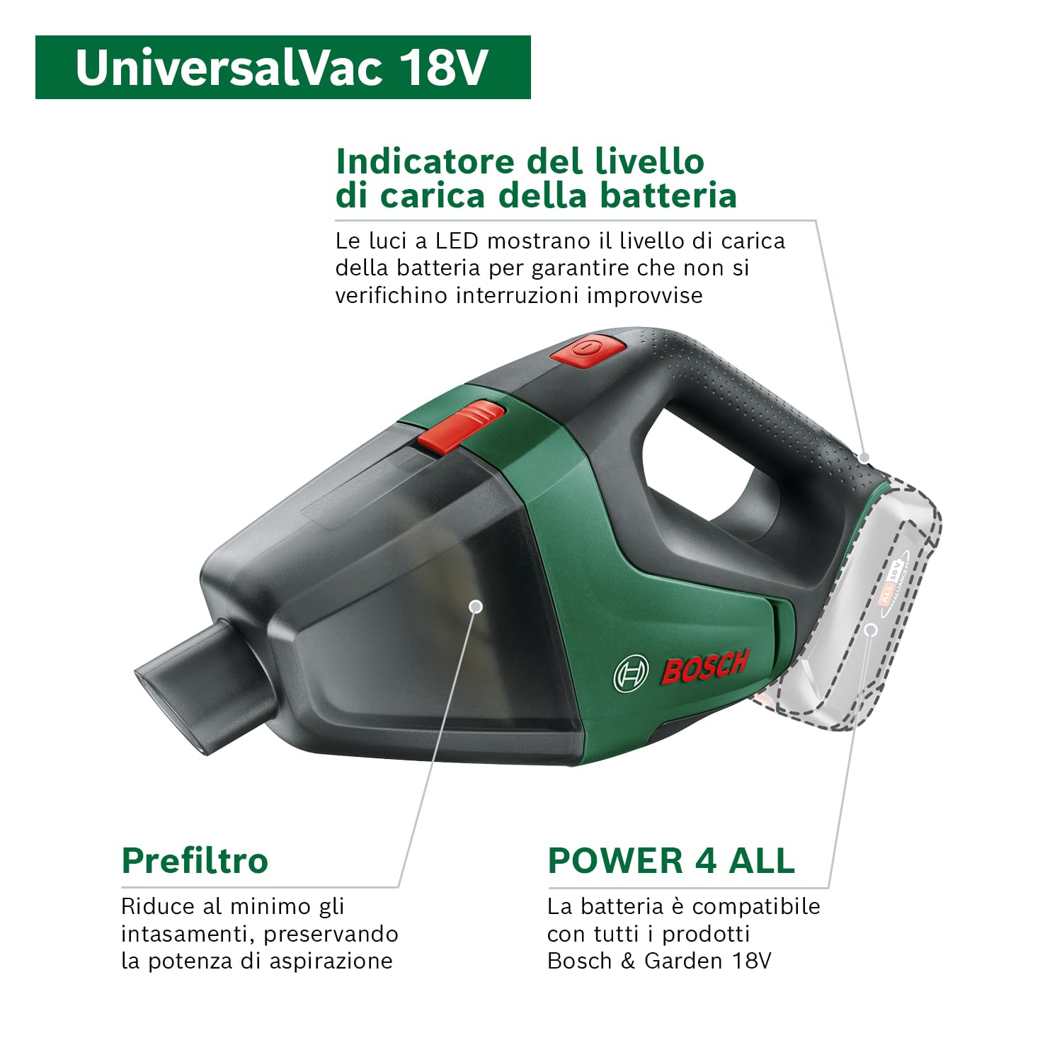 Bosch UniversalVac 18 aspiratore batteria 18V set 2,5Ah
