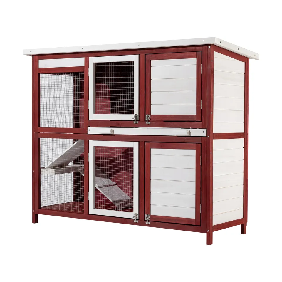 Wiltec Conigliera 2 piani legno 117,5 cm rosso-bianco