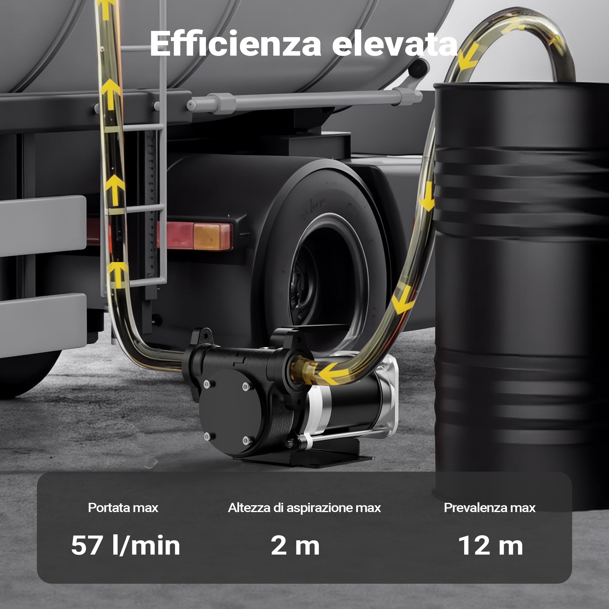 Wiltec Pompa Travaso Carburante 12V 57 L/min 180W Gasolio