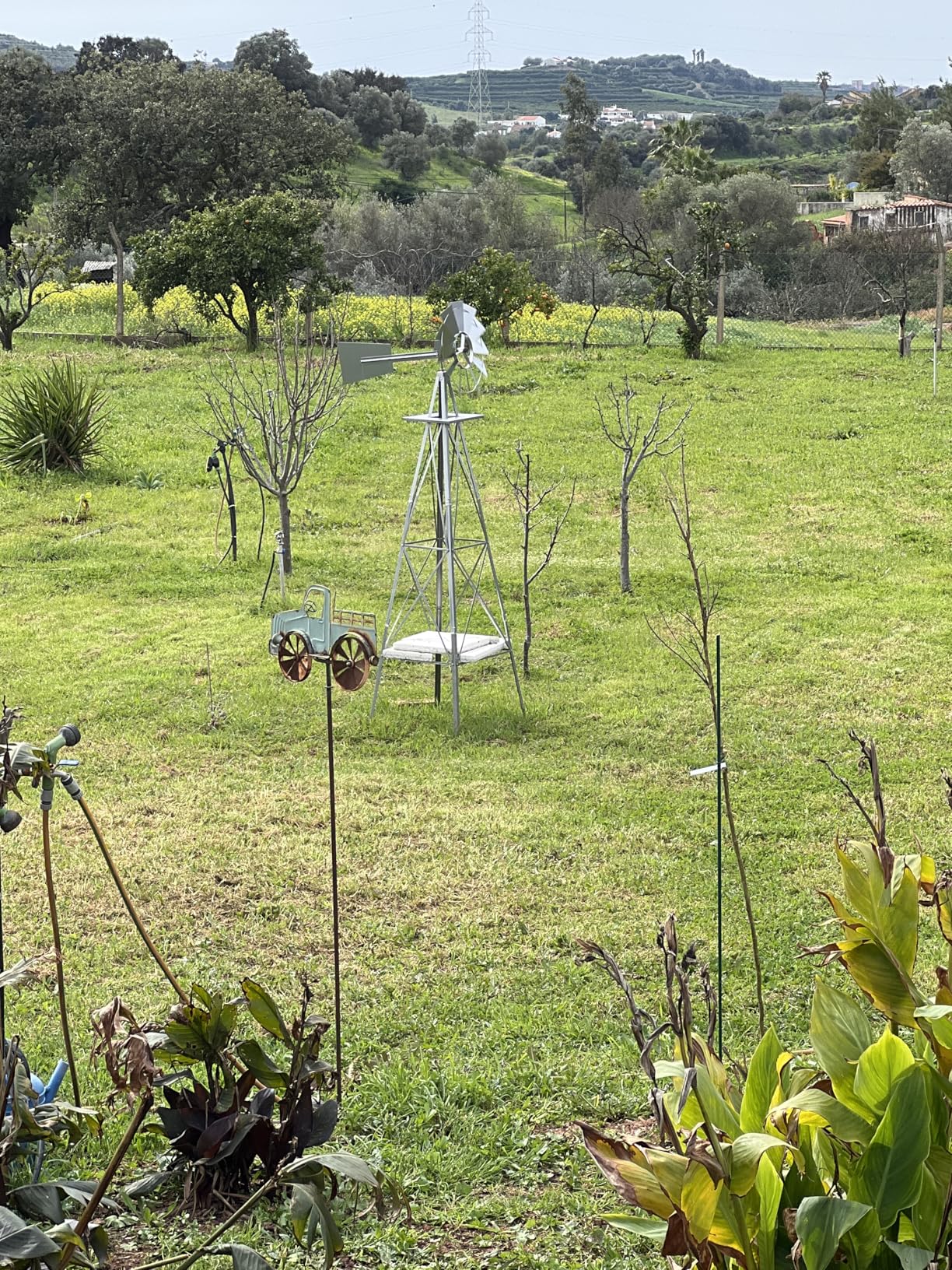 Wiltec Mulino a vento da giardino 245 cm argento metallo