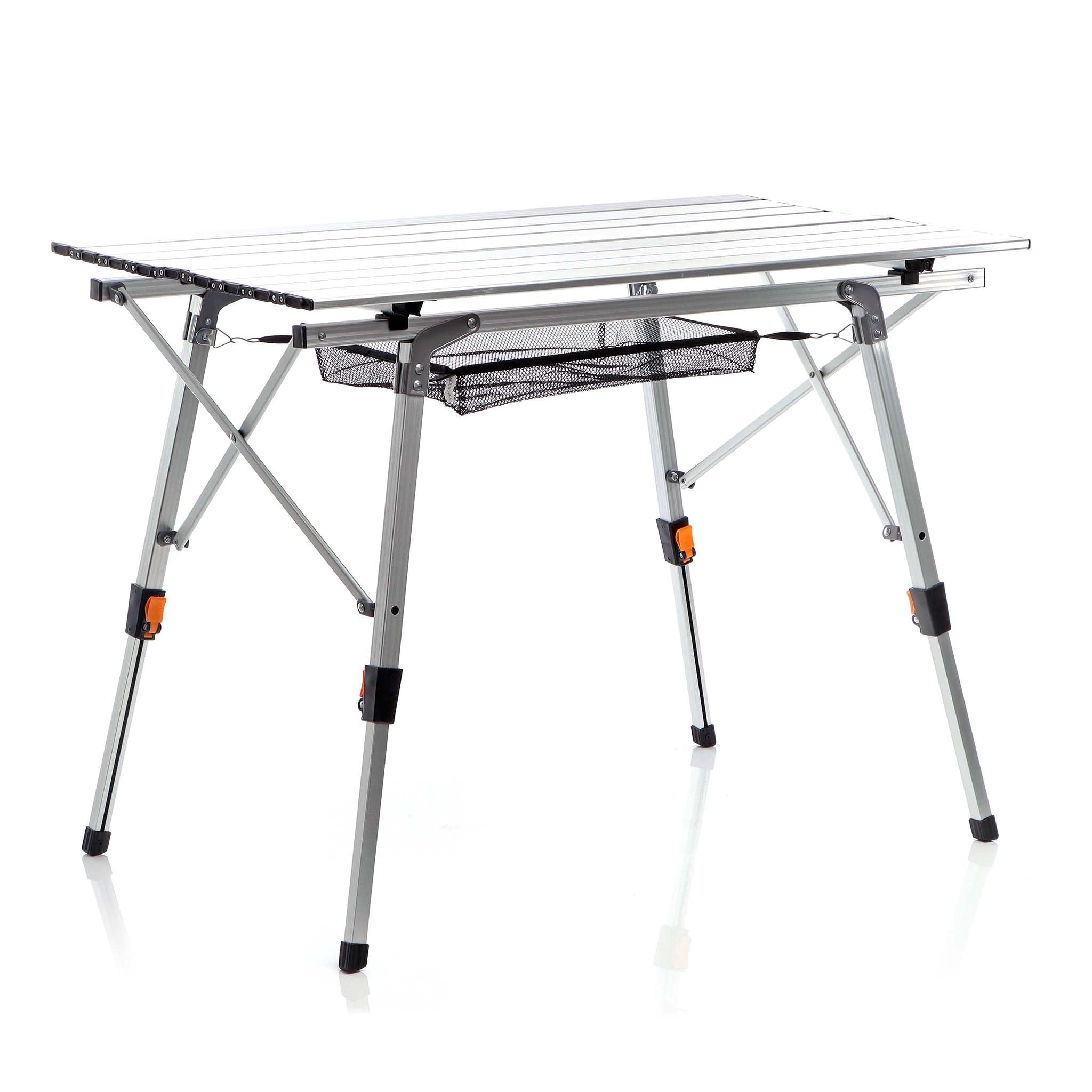 Wiltec Tavolo Campeggio Pieghevole 90x53cm Alluminio Grigio Regolabile