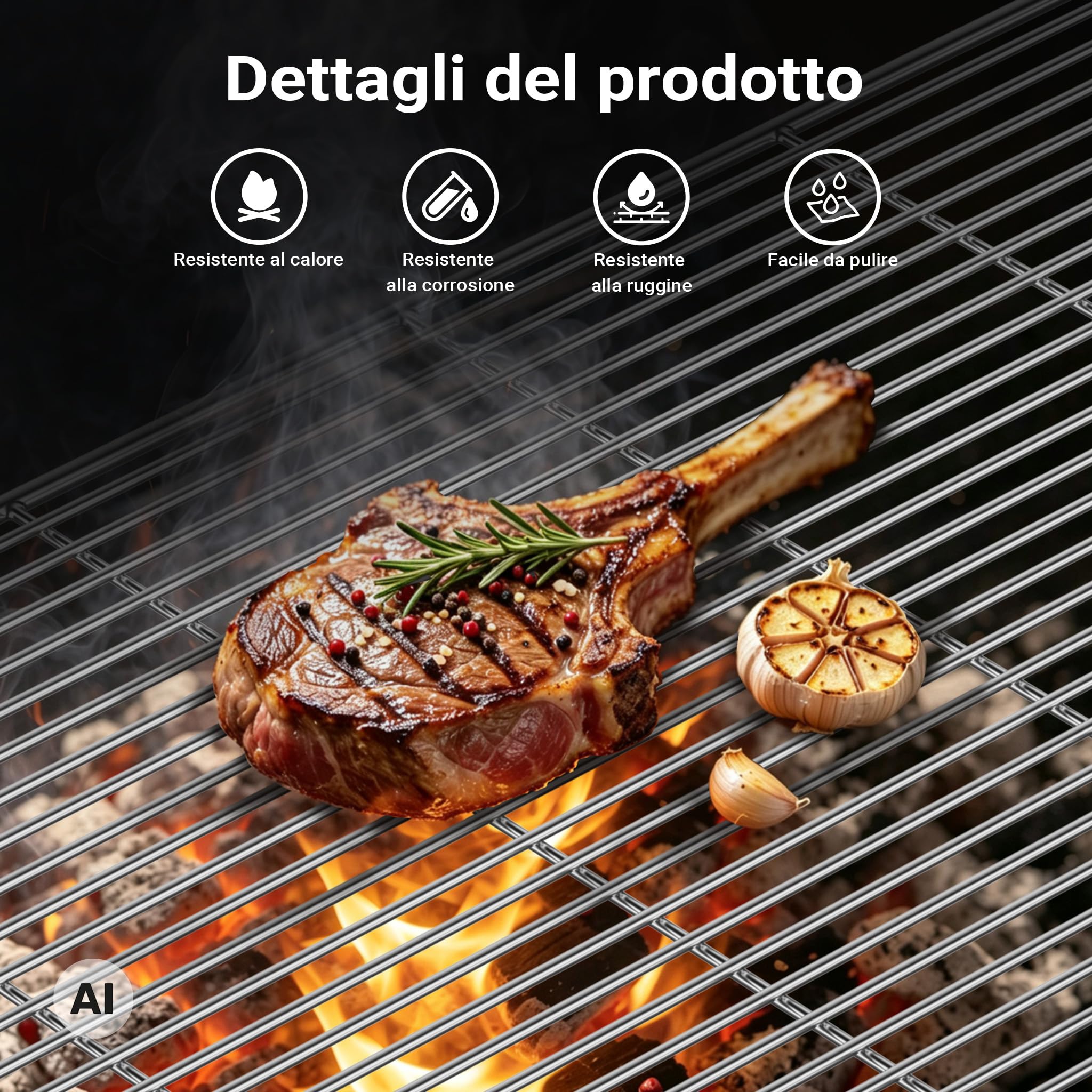 Wiltec Griglia barbecue inox 67x40 cm