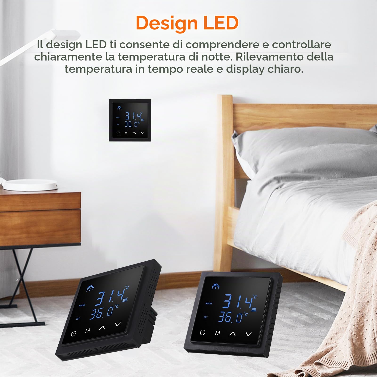 Weytoll Termostato Intelligente 16A Termostato Nero Pavimento Elettrico
