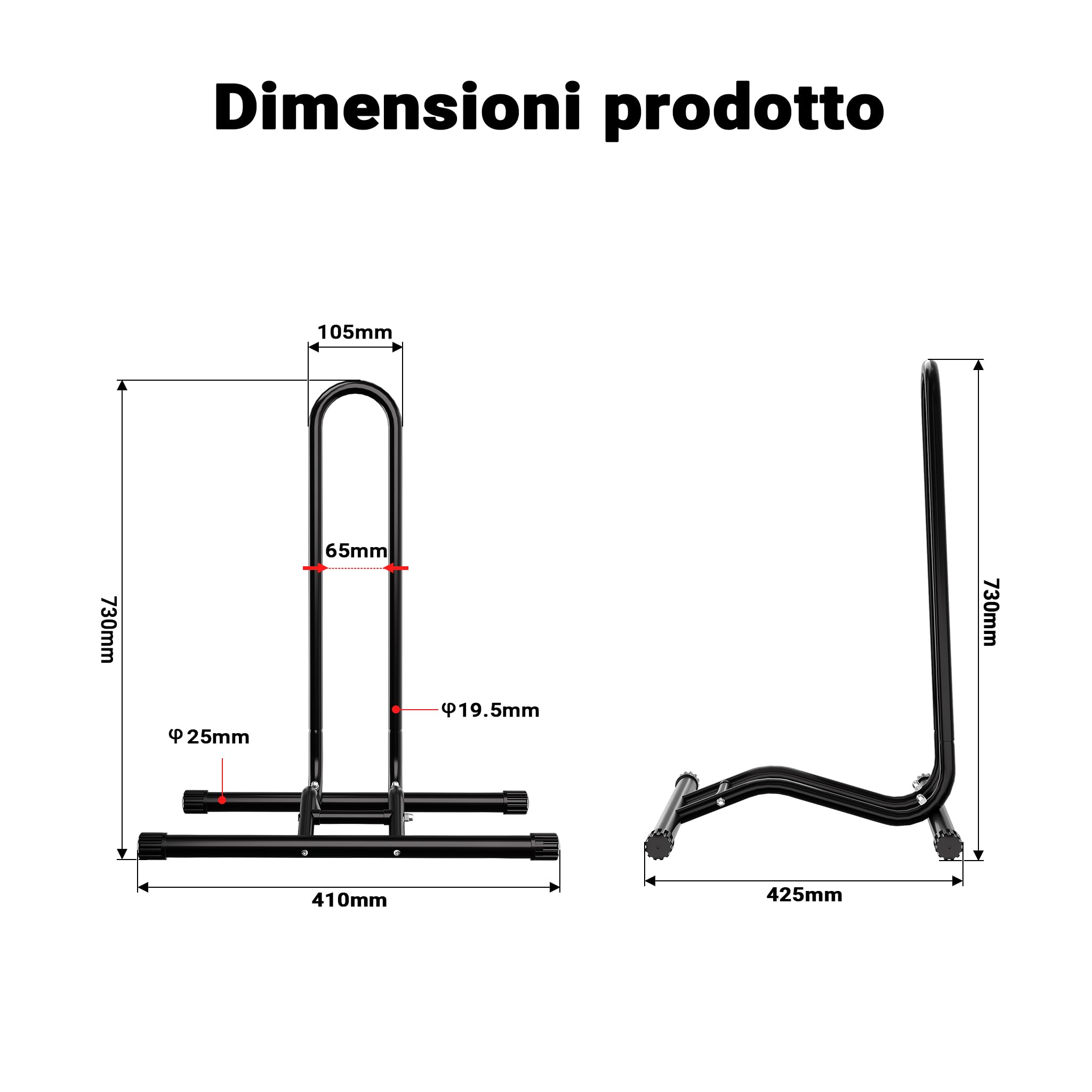 Wiltec portabici mobile cavalletto bici 1 posto 60mm