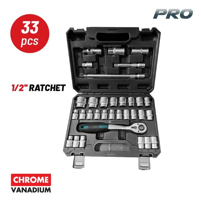 Bormann set bussole cricchetto 33 pz 1/2" CRV