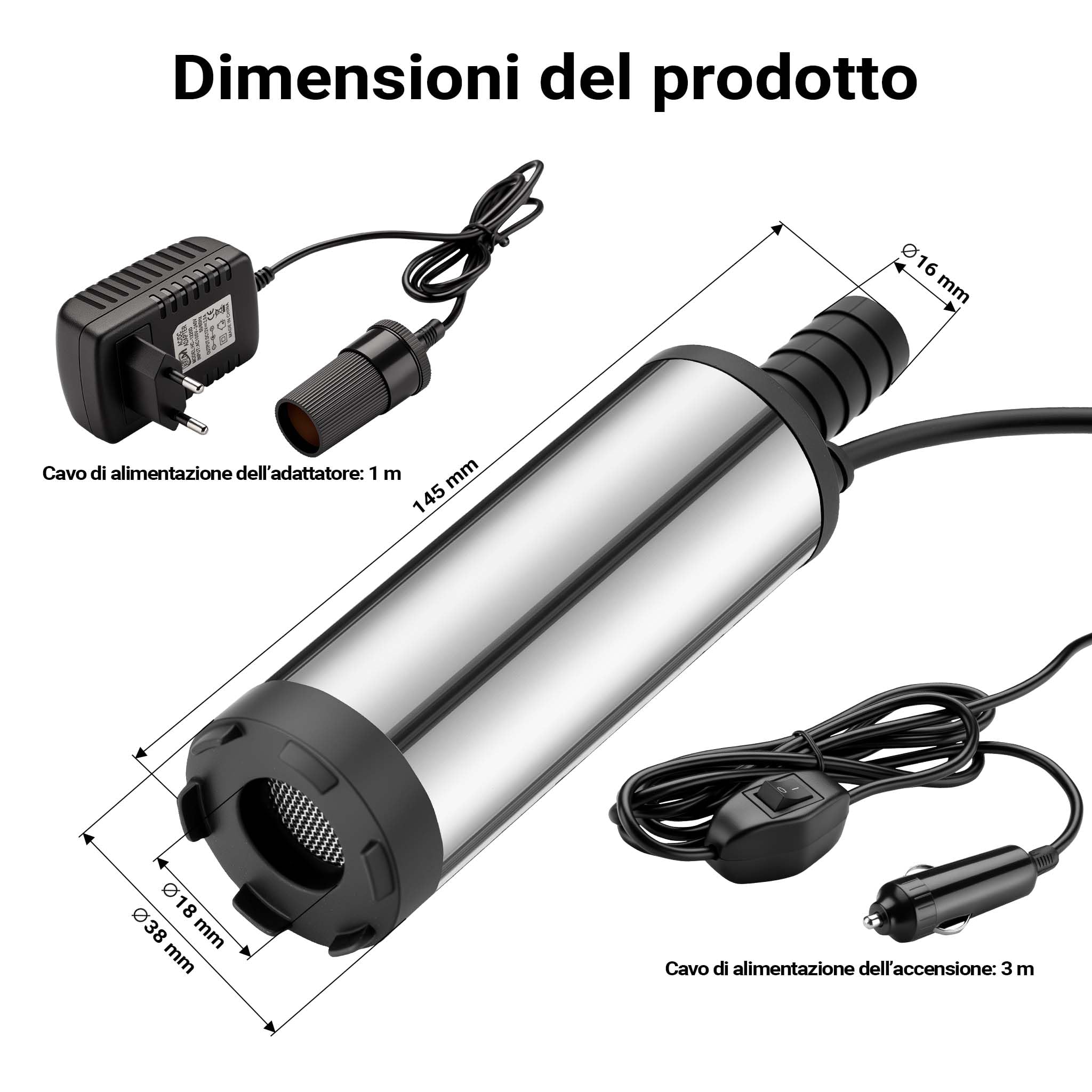 Wiltec Pompa 12V Acqua Diesel 12-15 l/min 16 mm