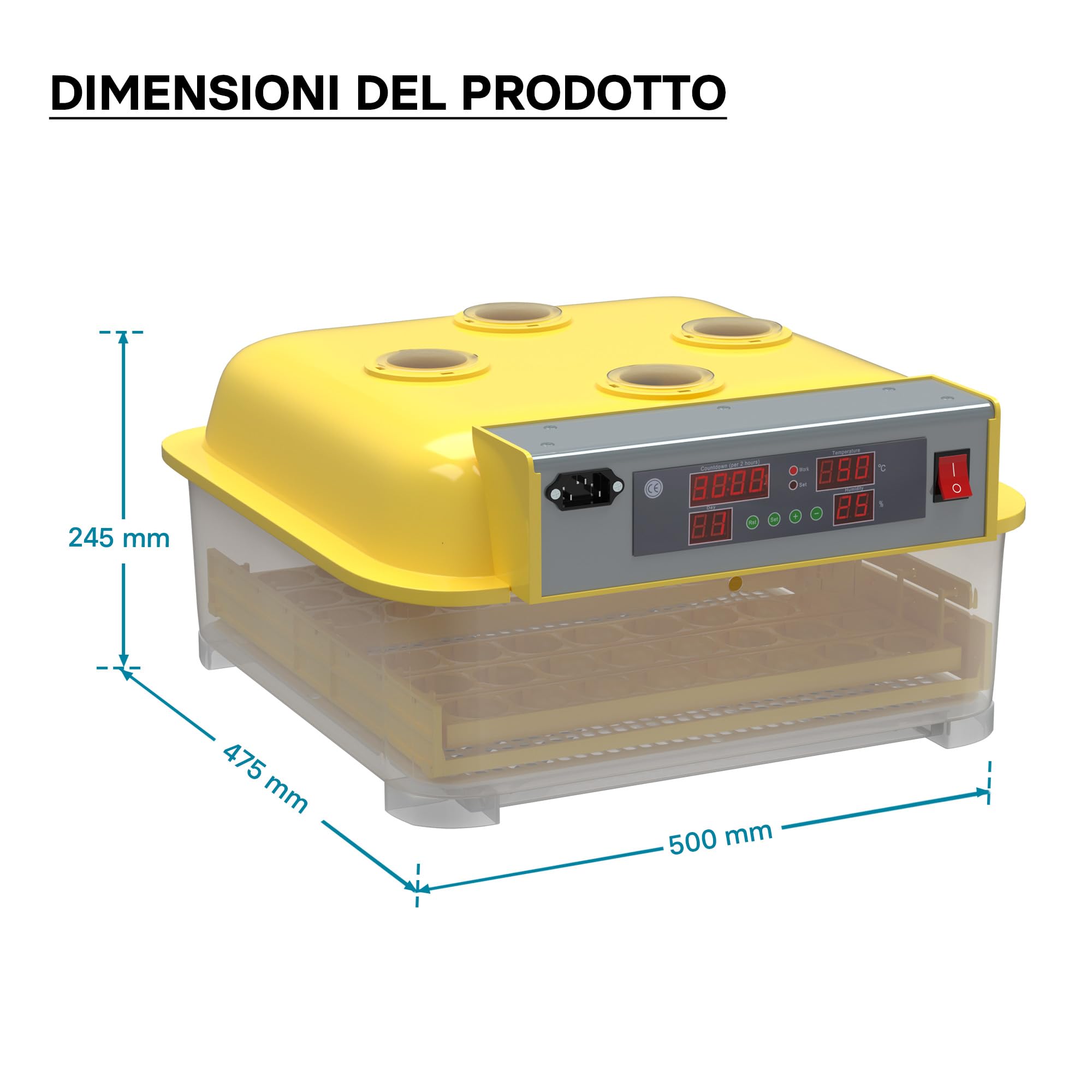 Wiltec Incubatrice automatica 48 uova temperatura umidità