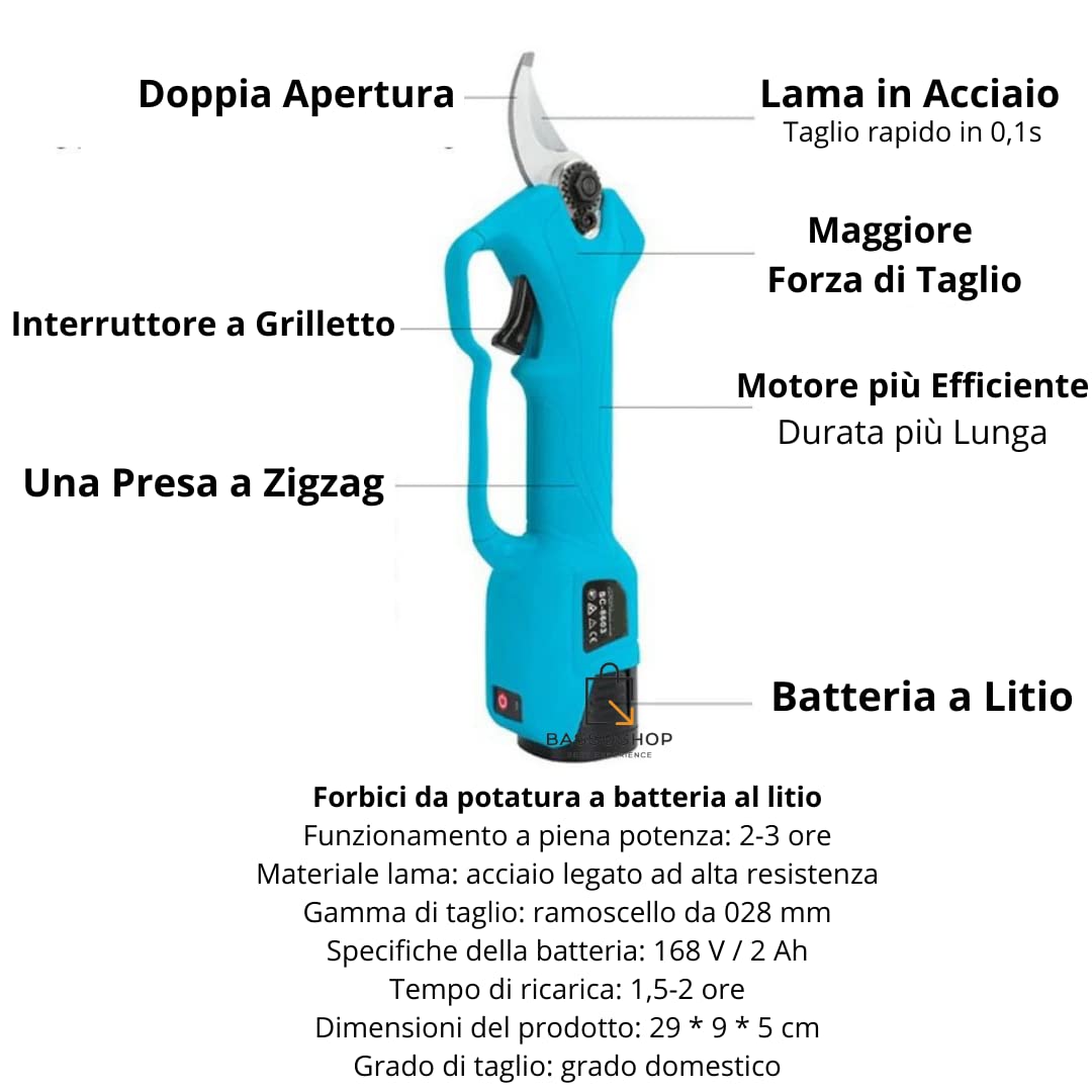 De Rosa Shop forbici potatura a batteria 48V 2 batterie 30mm