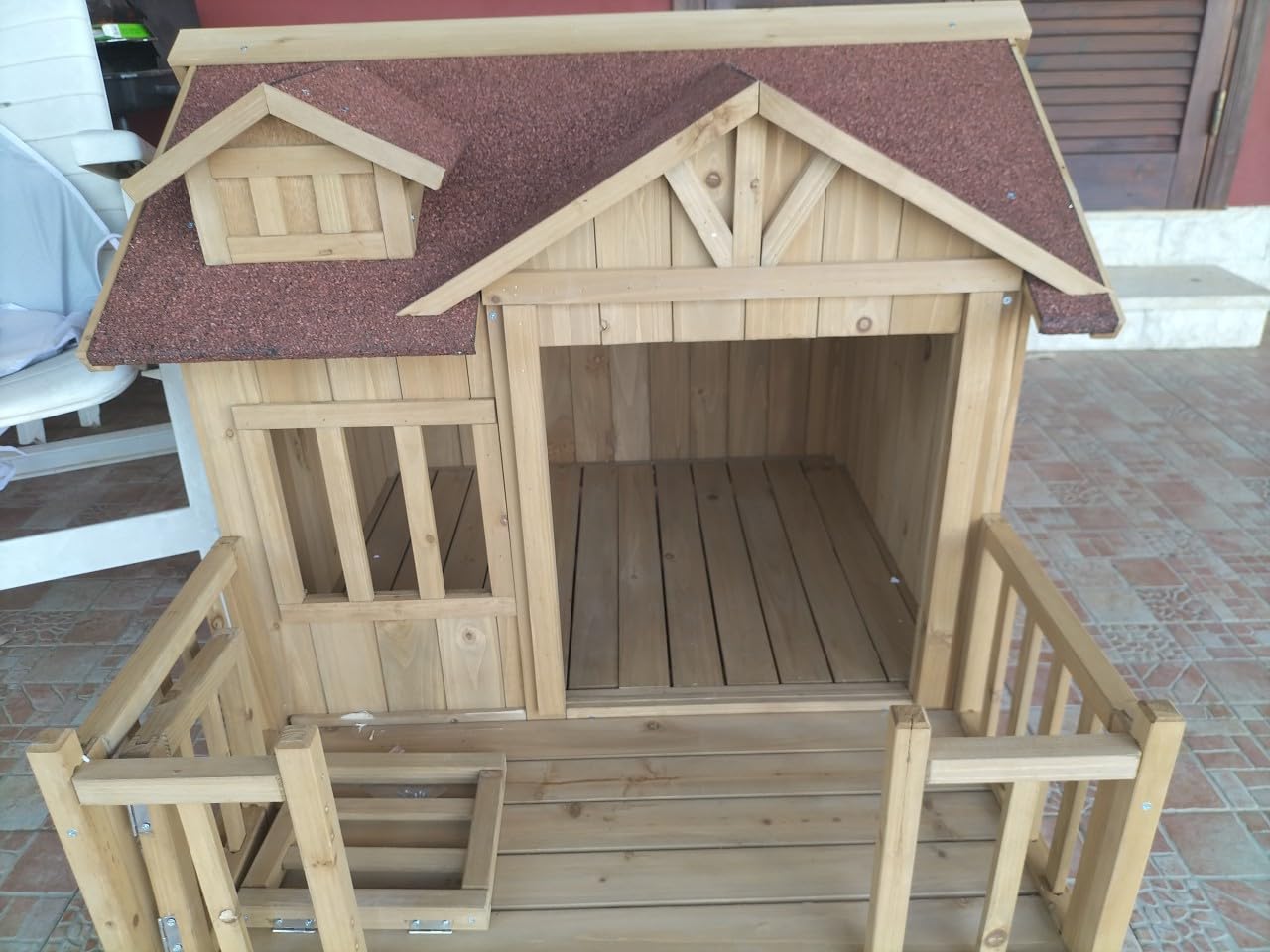 Wiltec Cuccia Cani XL in Legno Marrone con Terrazza