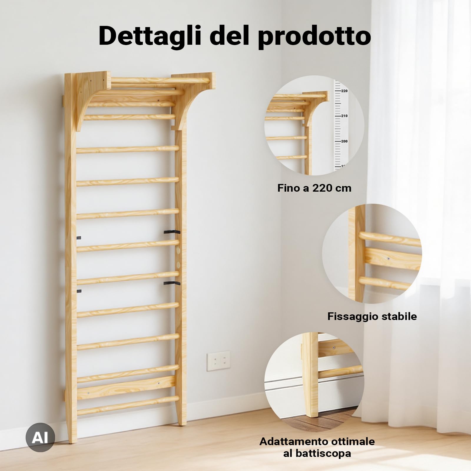 Wiltec Spalliera Svedese Legno 220 cm Portata 150 kg