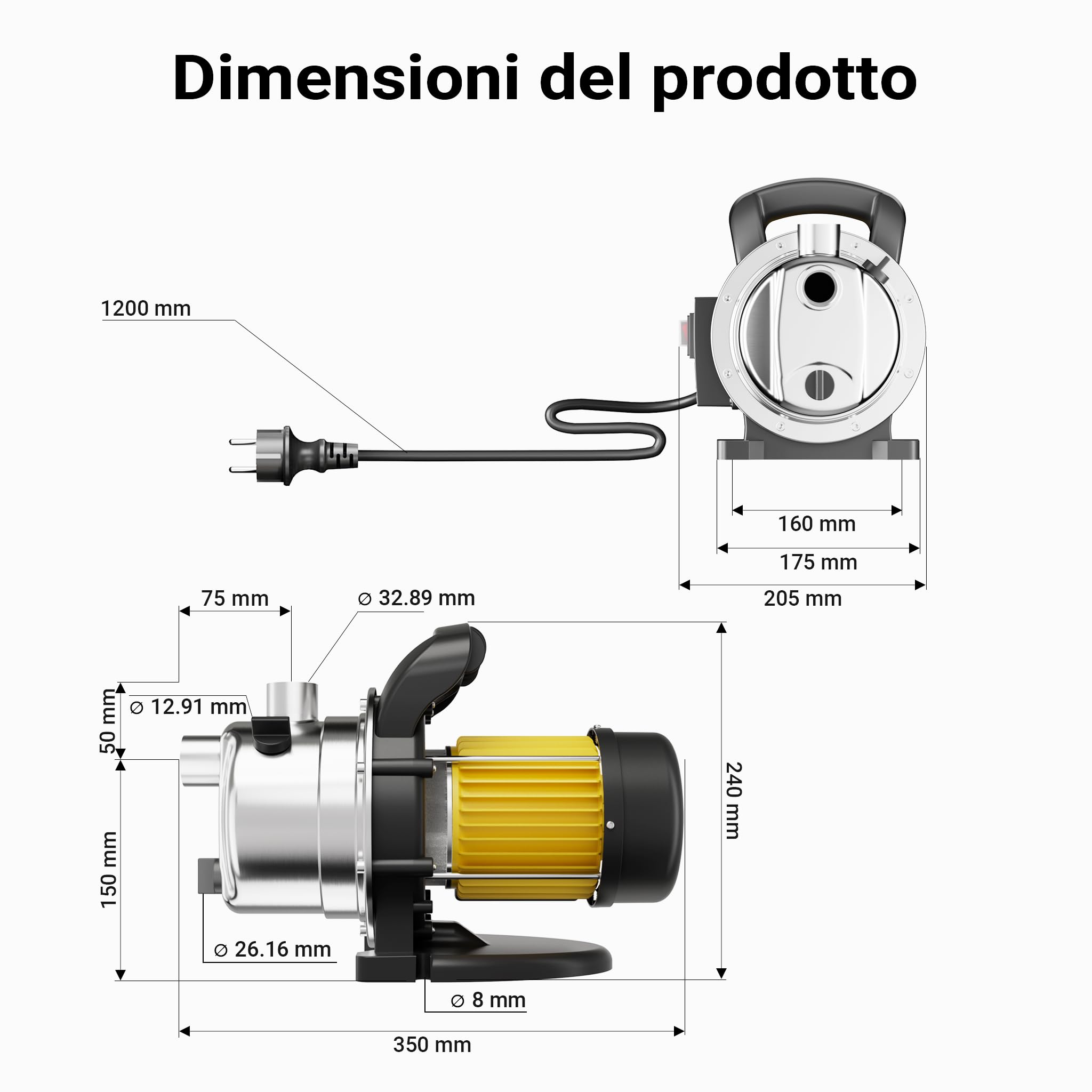 Wiltec Pompa Giardino Inox 3800 l/h 1200W 48m