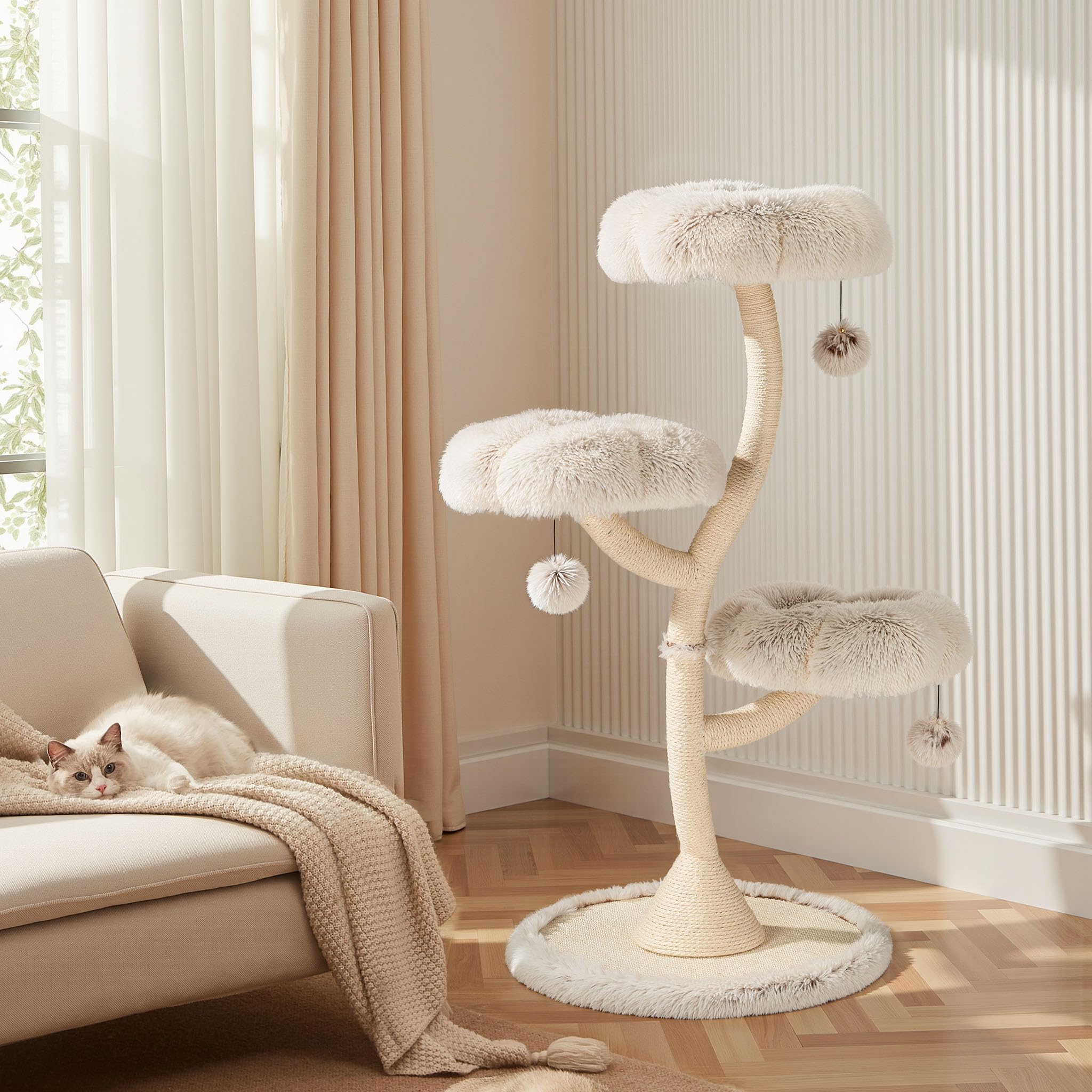 Fudajo Albero Tiragraffi Gatti 125 cm Beige 3 Piattaforme