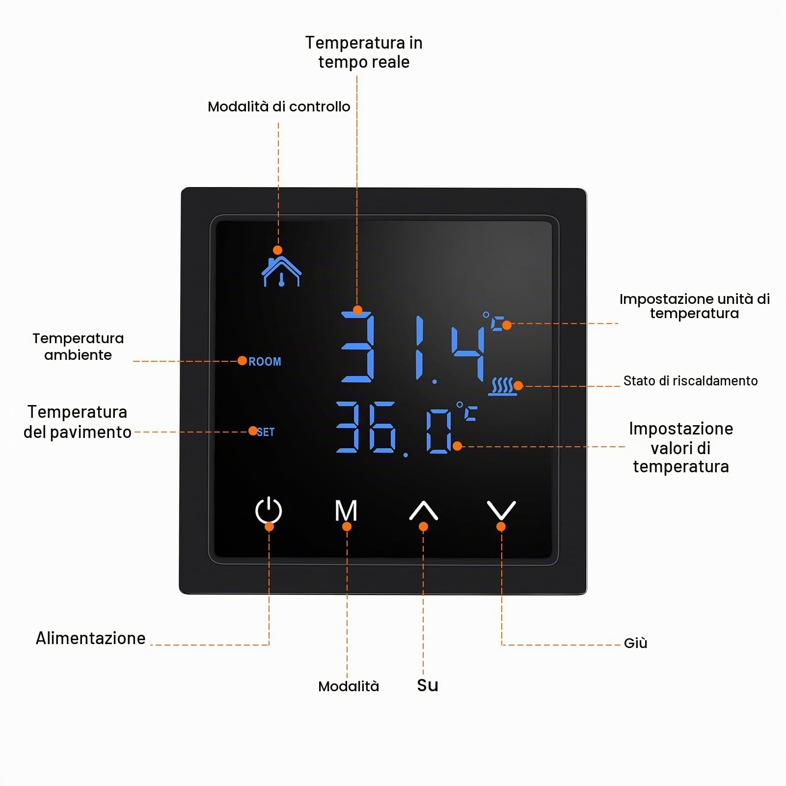 Weytoll Termostato Intelligente 16A Termostato Nero Pavimento Elettrico