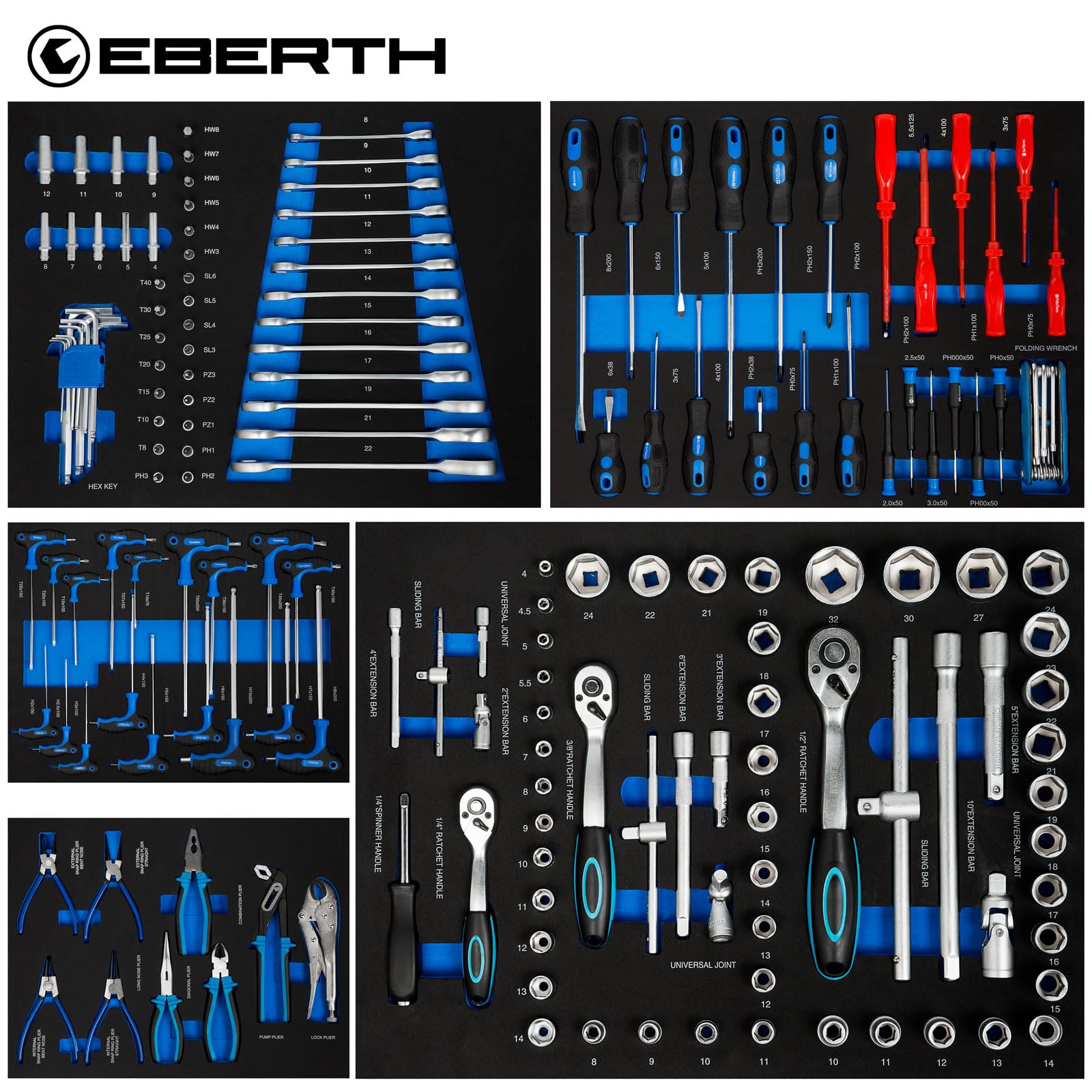 EBERTH Carrello attrezzi 7 cassetti 167 pezzi blu