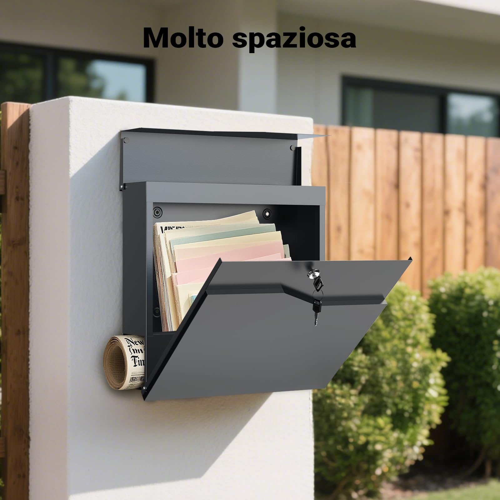 Wiltec V19 Cassetta Postale Grigio Scuro con Portagiornali