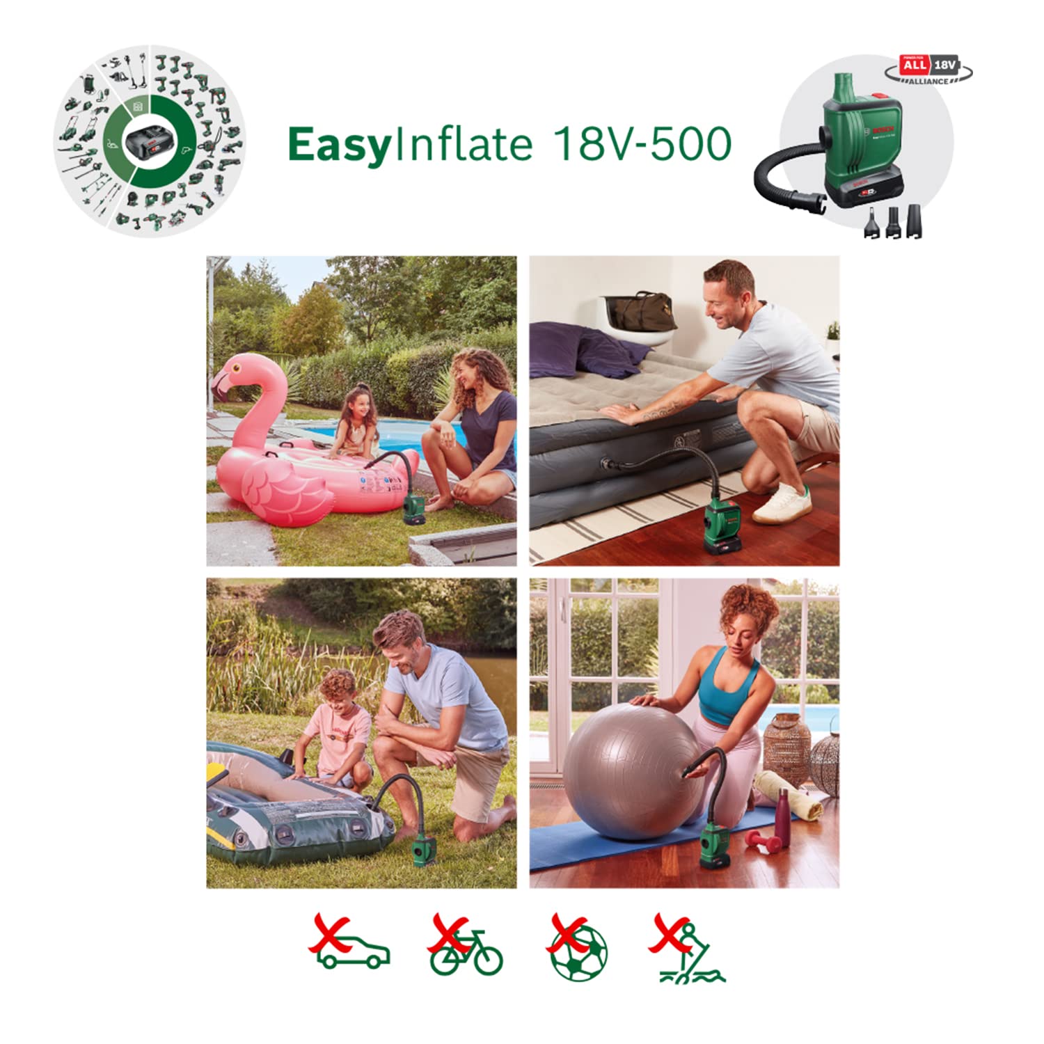 Bosch EasyInflate 18V-500 Pompa Aria 18V 2,0Ah 530 l/min