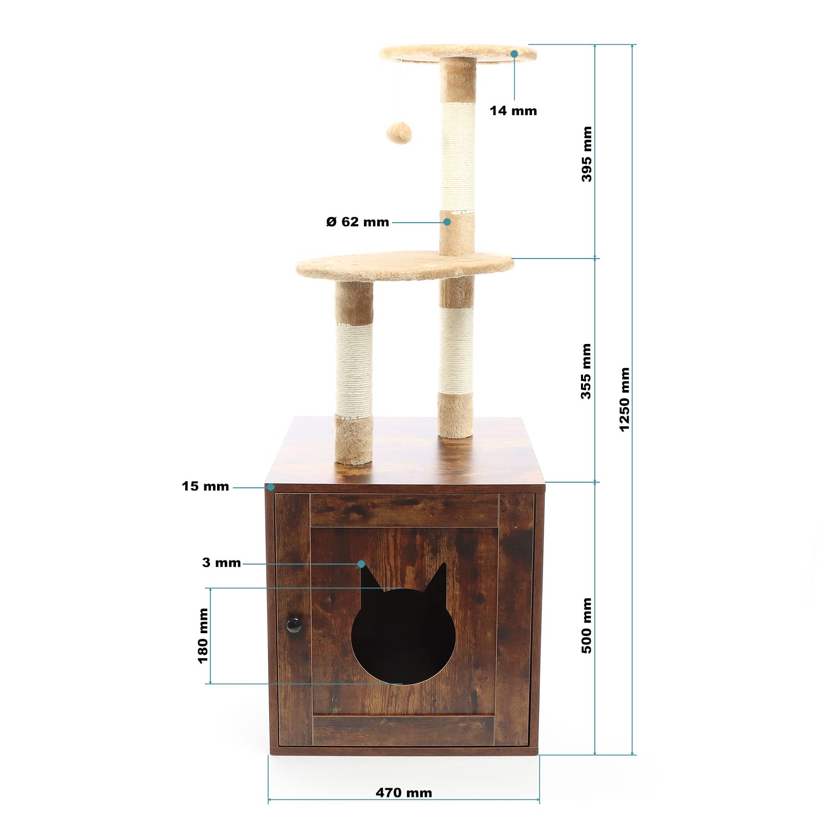 Fudajo tiragraffi legno 125 cm cuccia marrone vintage mobile