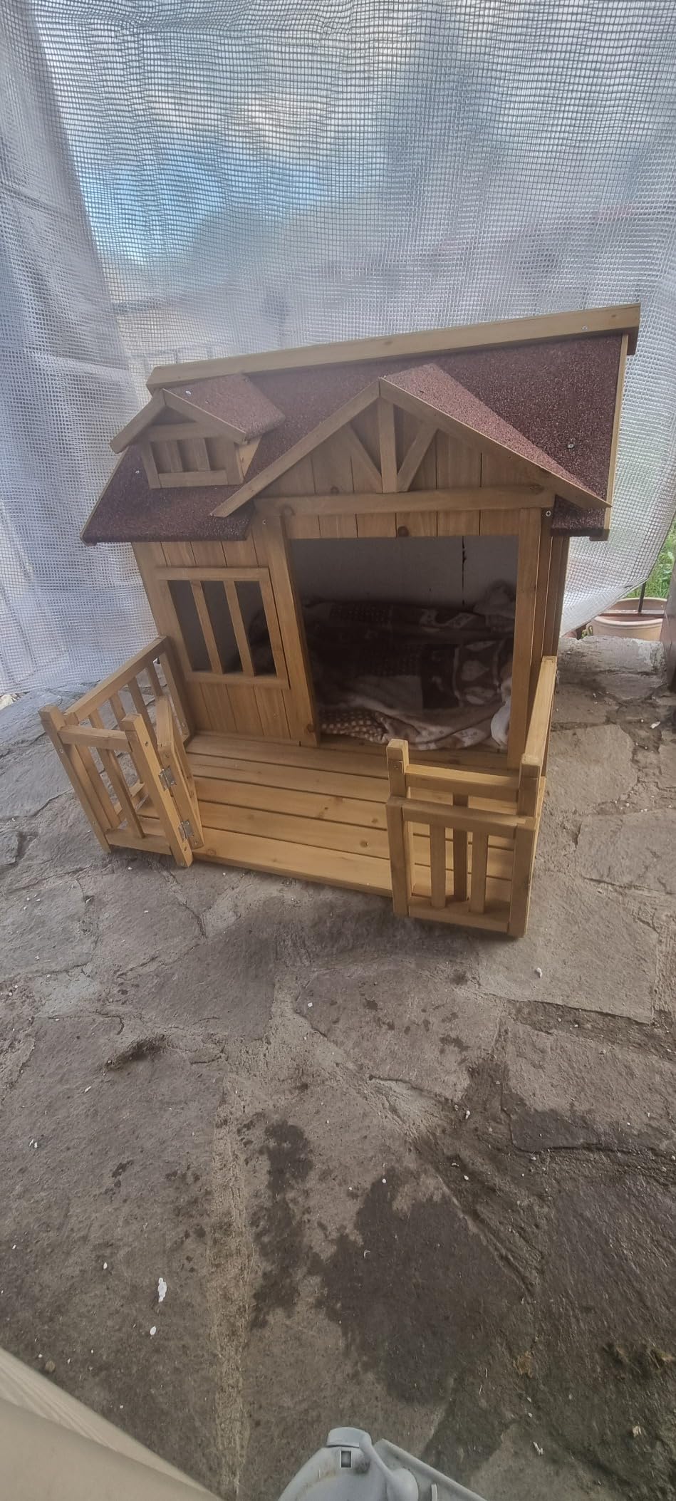 Wiltec Cuccia Cani XL in Legno Marrone con Terrazza