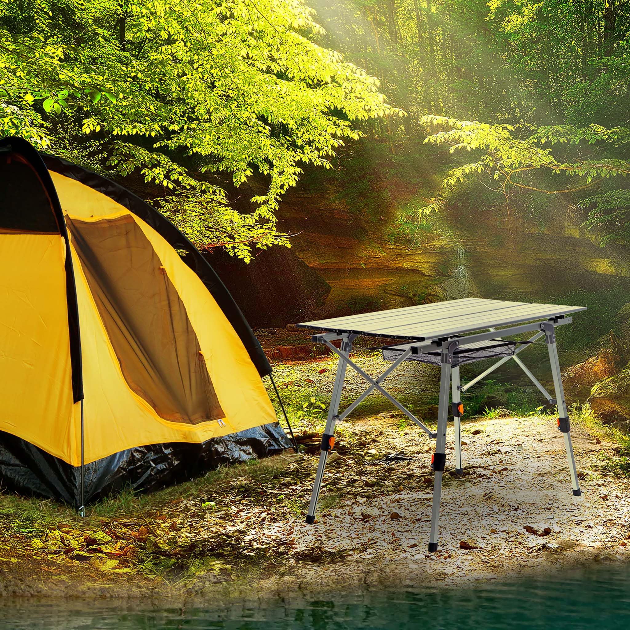 Wiltec Tavolo Campeggio Pieghevole 90x53cm Alluminio Grigio Regolabile
