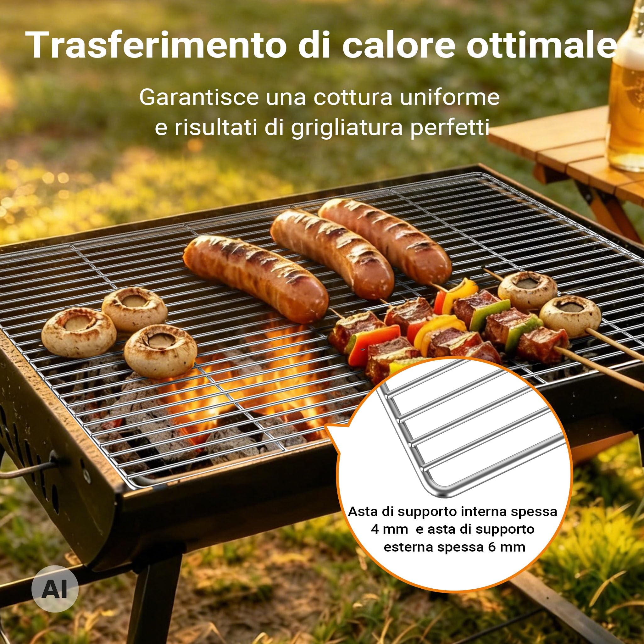 Wiltec Griglia barbecue inox 67x40 cm
