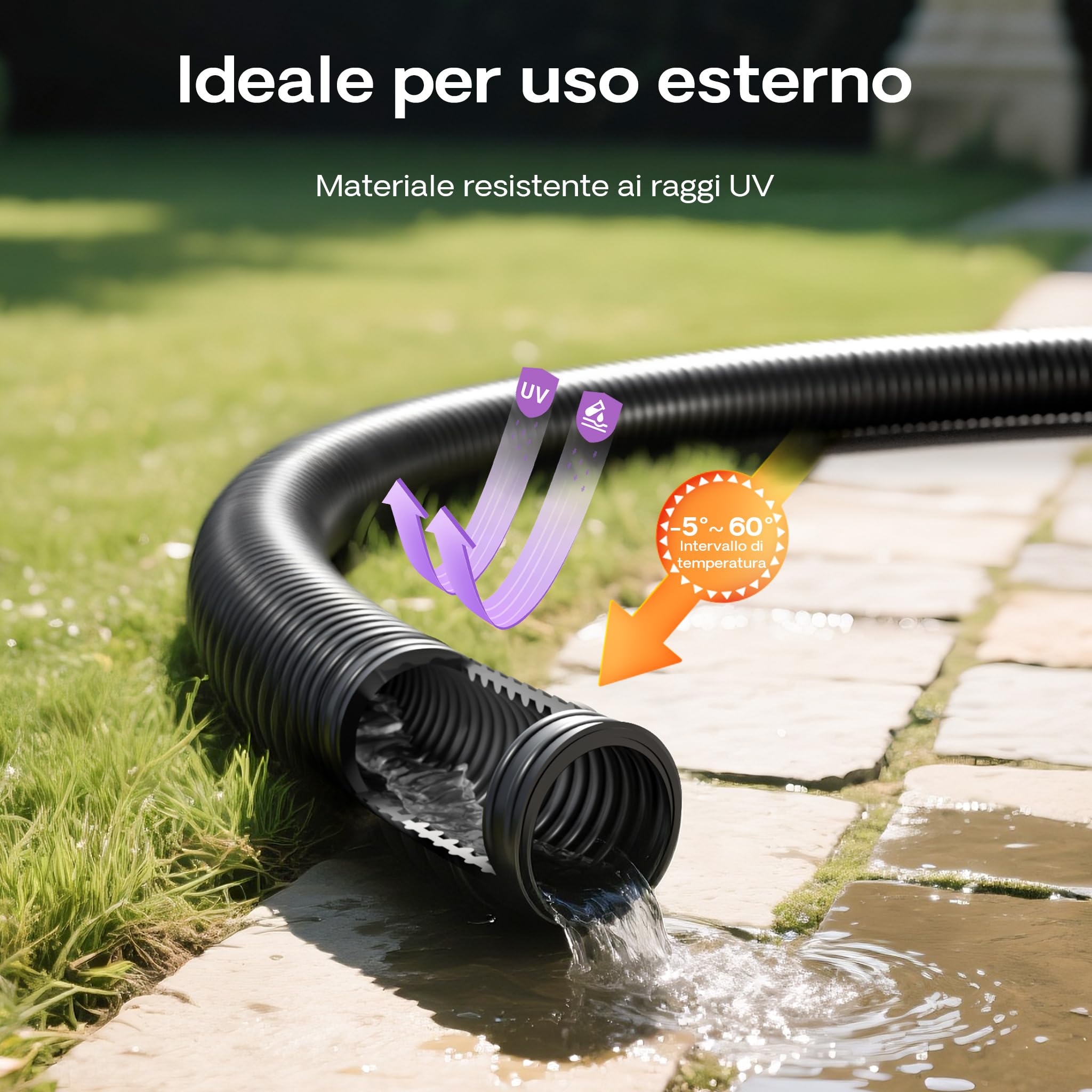 Wiltec Tubo Spiralato Nero 50m Ø25mm per Pompe PVC