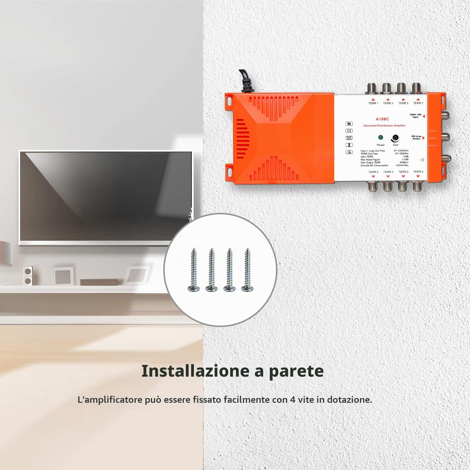 Weytoll Amplificatore antenna TV 8 vie 12 dB SAT