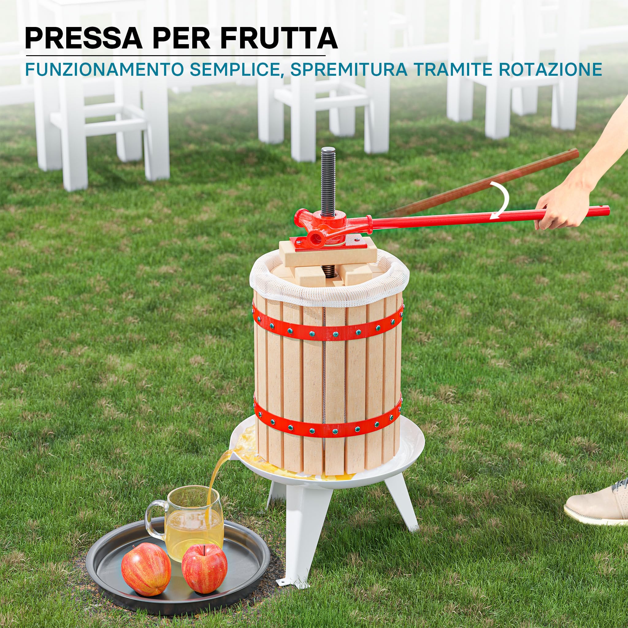 Wiltec torchio frutta manuale 6 l con panno gabbia legno faggio