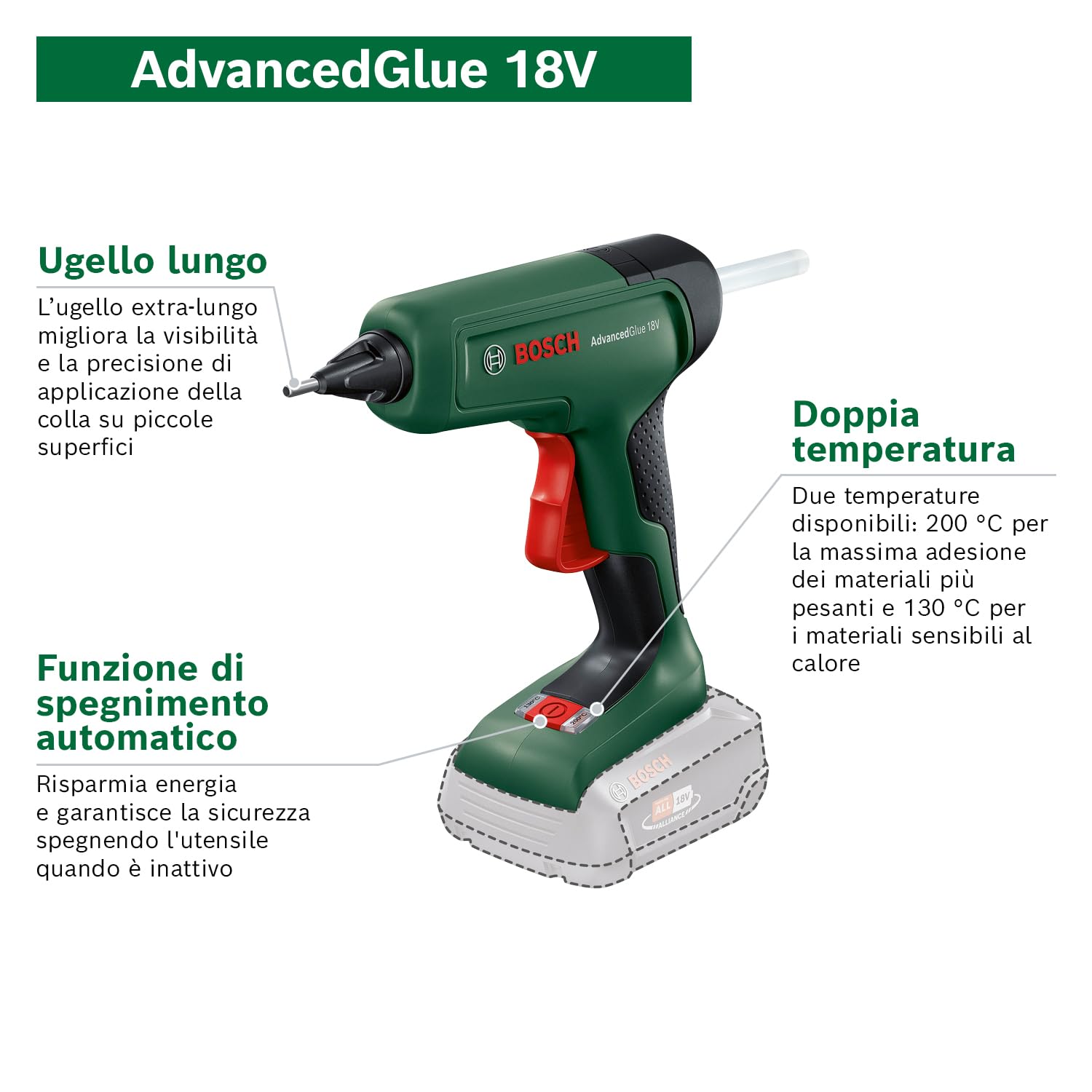 Bosch AdvancedGlue 18V pistola colla a caldo 4 stick