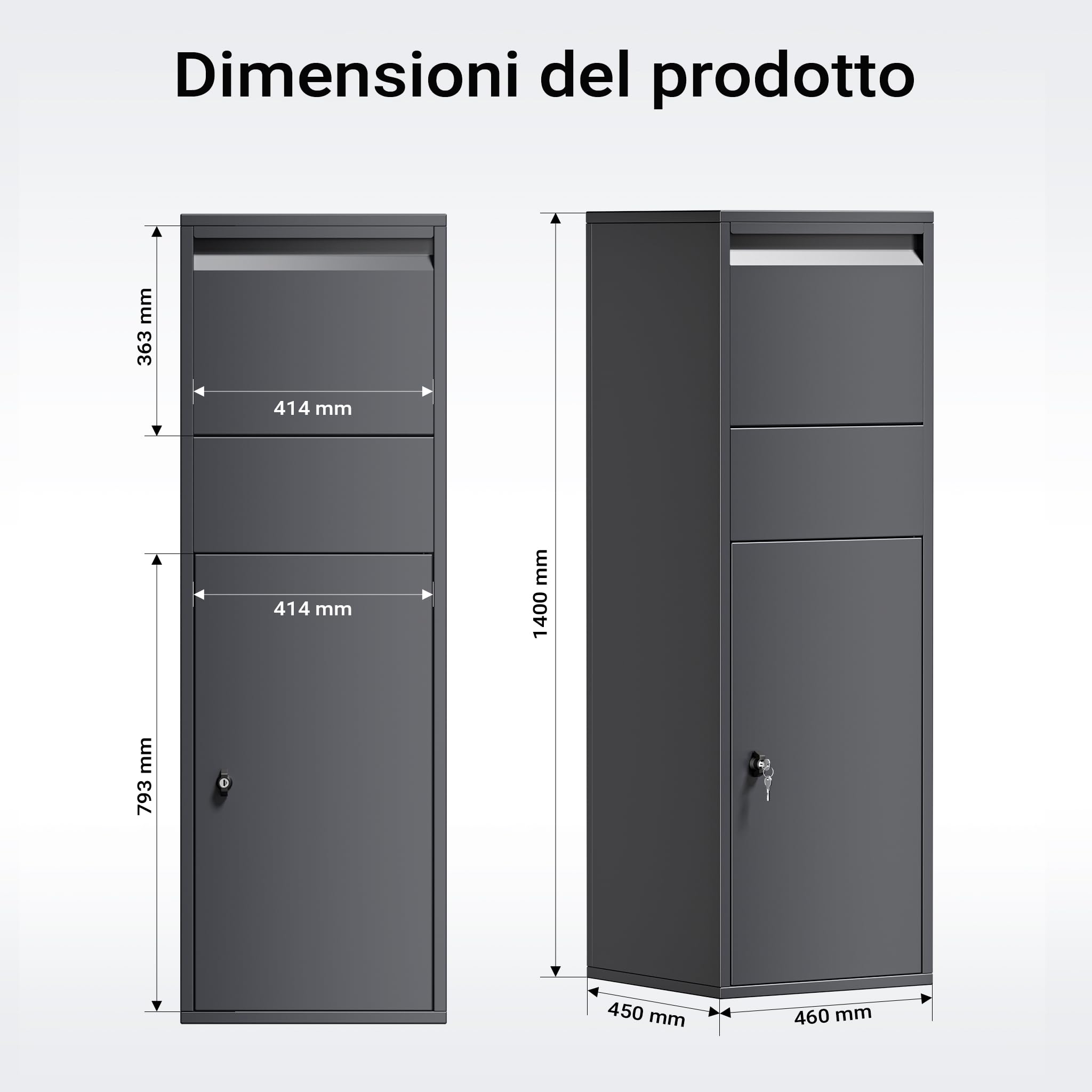 Wiltec Cassetta Postale per Pacchi Antracite 46x45x140 cm