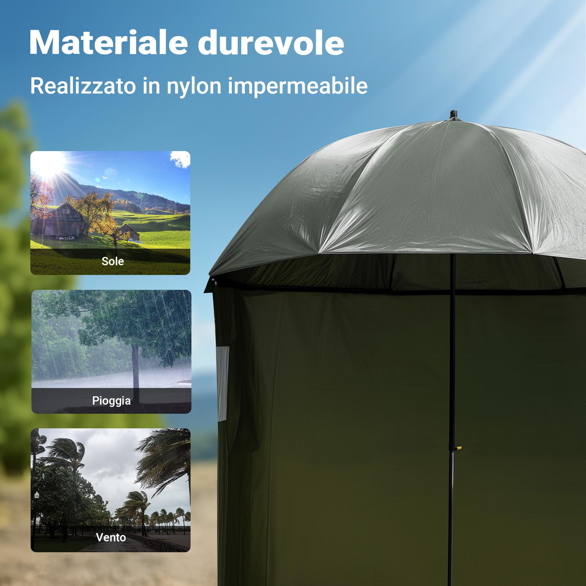 Wiltec Ombrellone da Pesca 250 cm con Tenda e Finestre