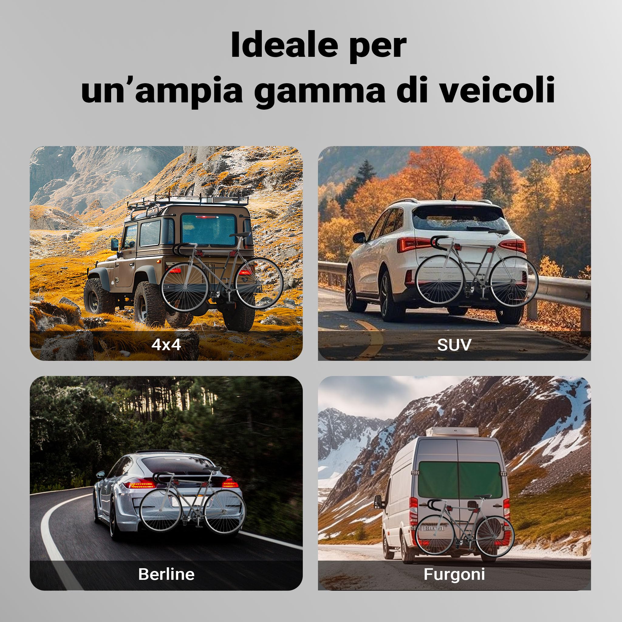 Wiltec Portabici gancio traino 3 bici 45 kg acciaio