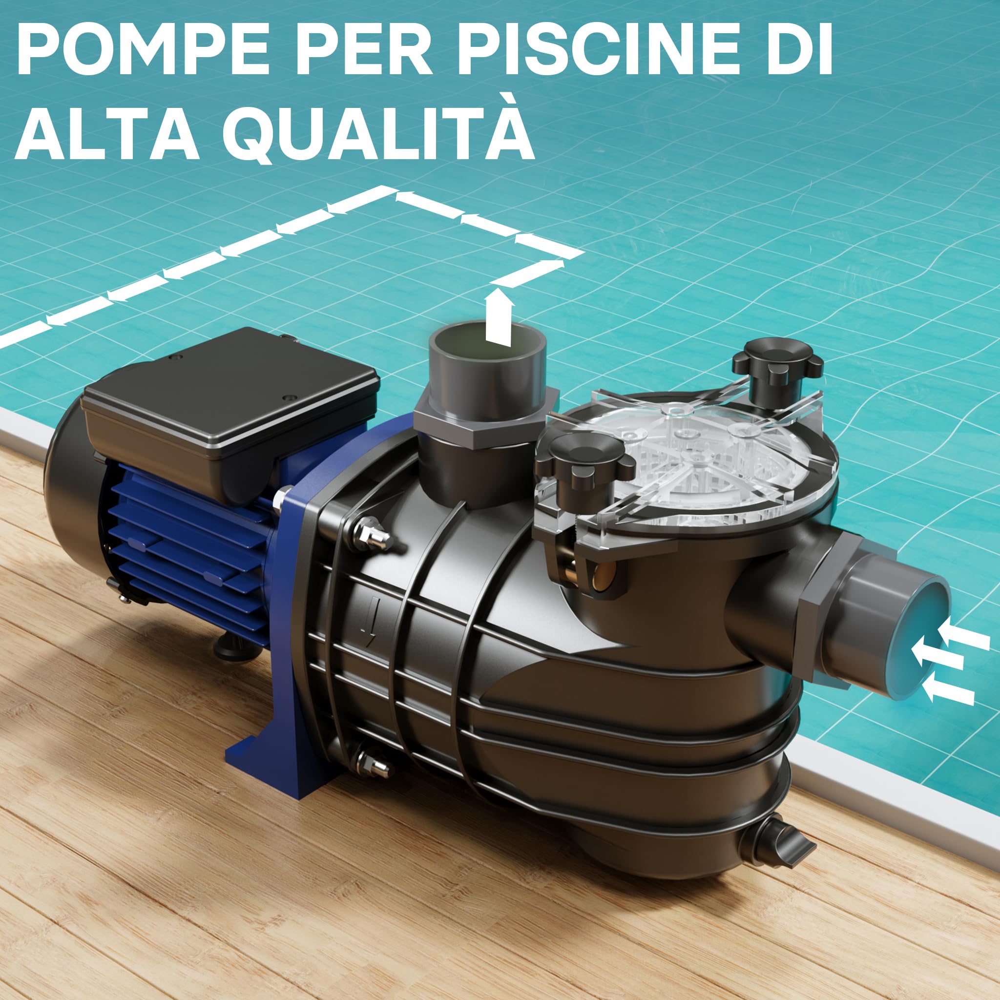 Wiltec Pompa Piscina 13800 l/h 550W con Prefiltro