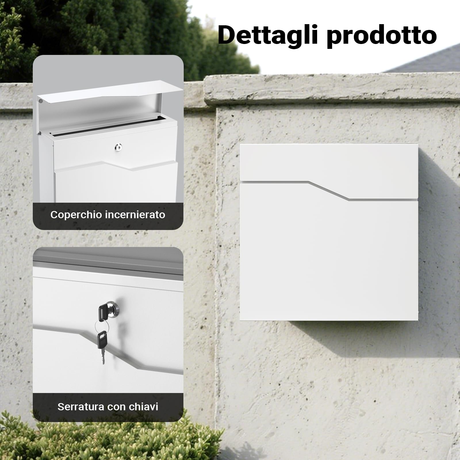Wiltec V19 cassetta postale bianca con portagiornale acciaio