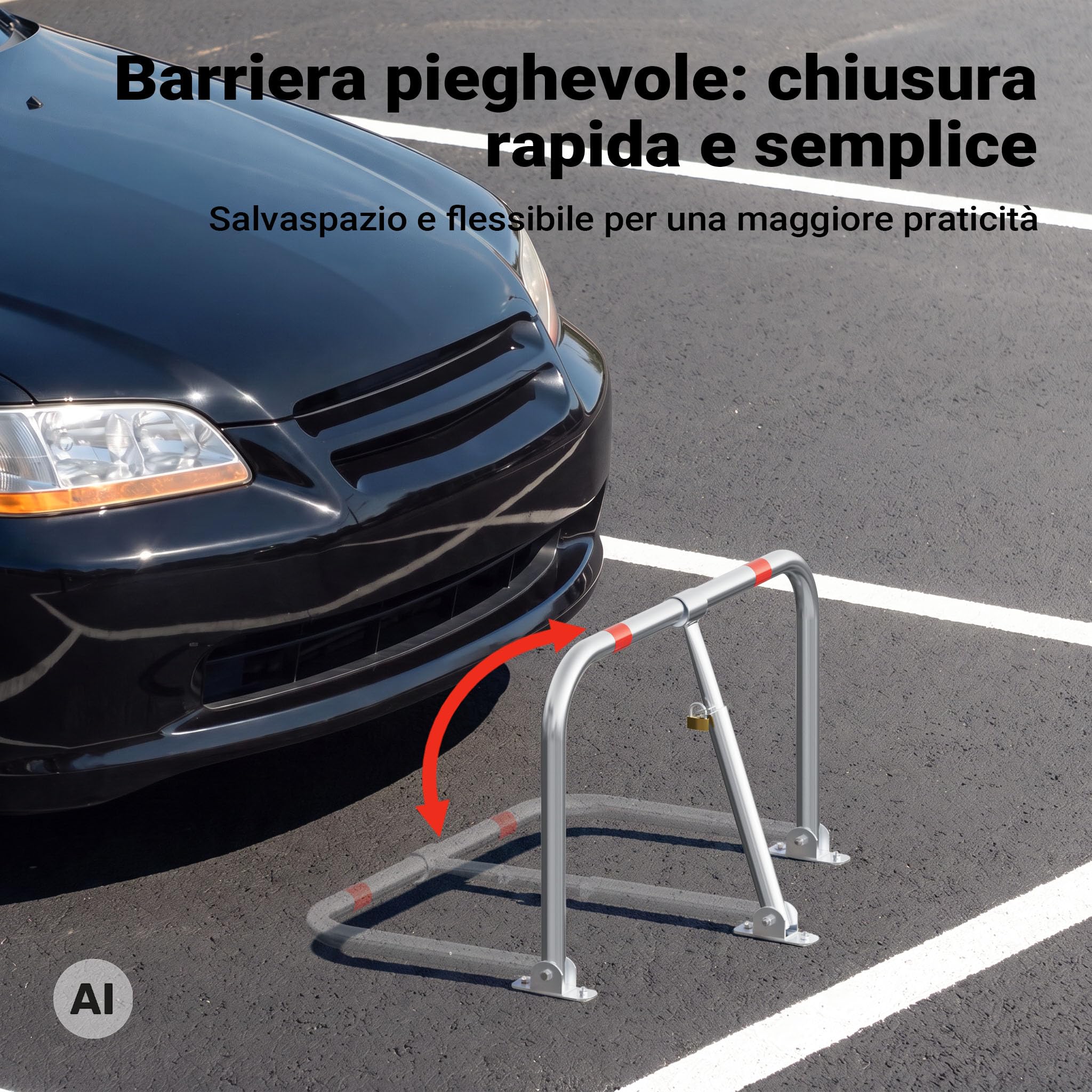 Wiltec Barriera Parcheggio Dissuasore 43x80 cm con Lucchetto