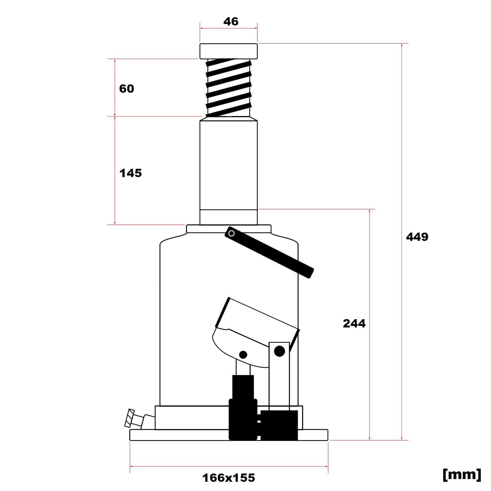 Wiltec cric a bottiglia idraulico 20 t 244-449 mm abbassamento lento