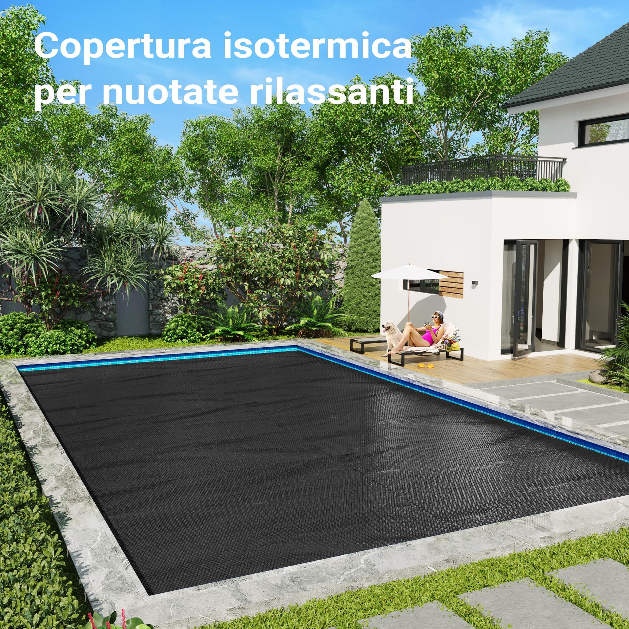 Wiltec Copertura 5x8 m Telo Piscina Termico Nero 140µ